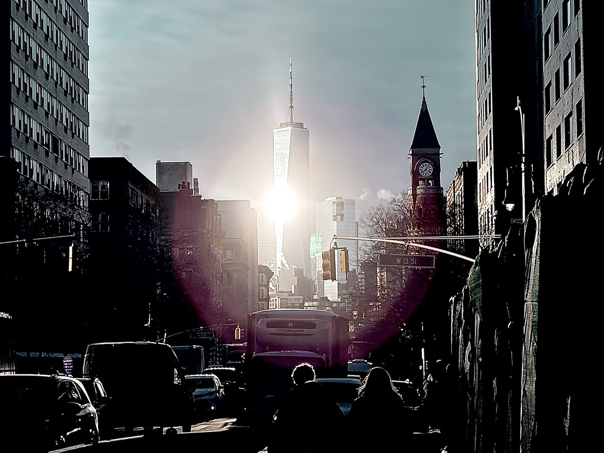 Sunlight between city buildings