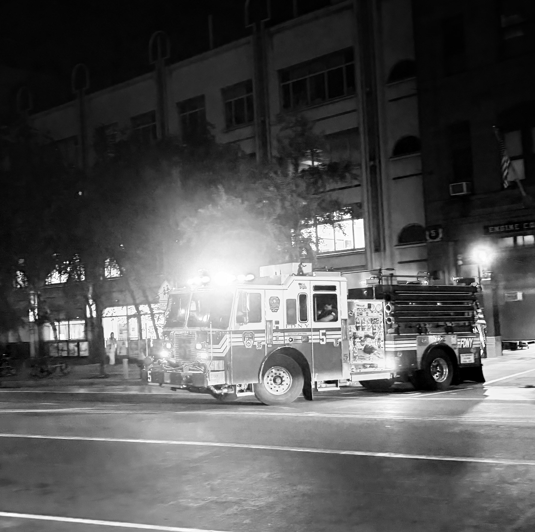 Fire engine on a city street