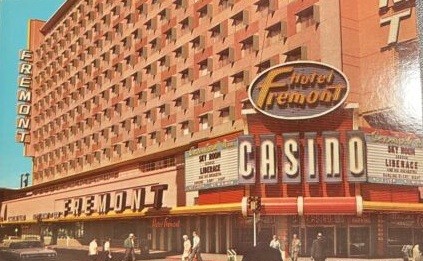 Fremont Hotel and Casino exterior and neon signs in downtown Las Vegas.
