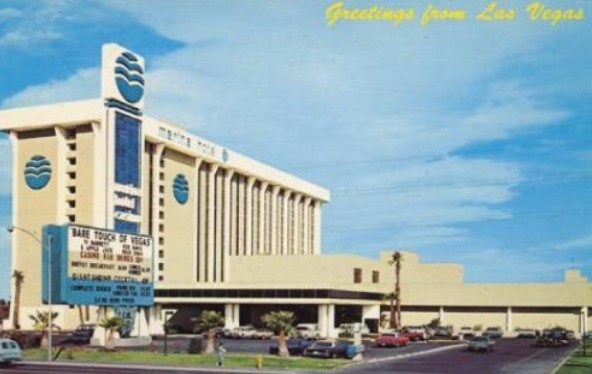 Historic postcard view of the Marina Hotel and Casino in Las Vegas.