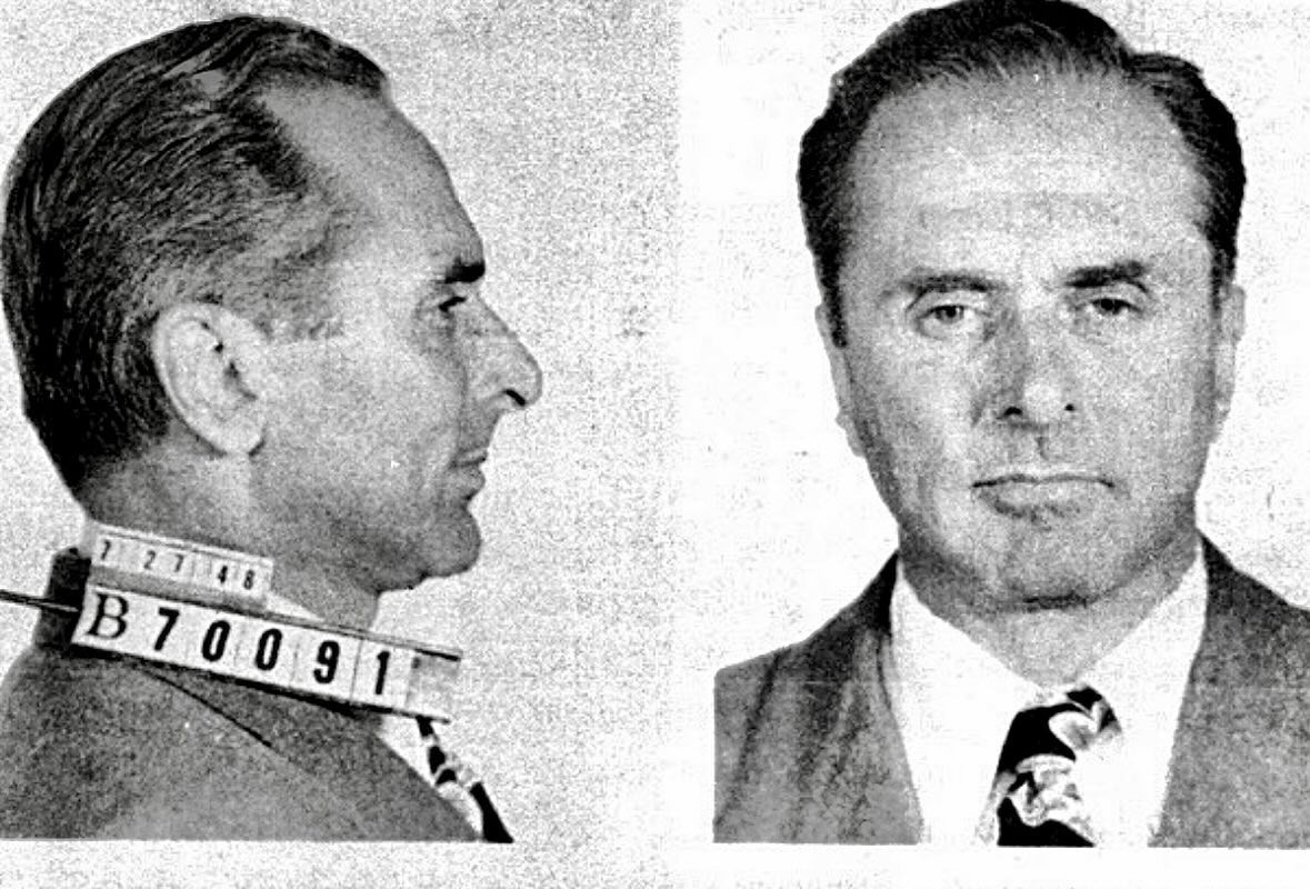John Roselli in frontal and profile police booking photographs, July 27, 1948