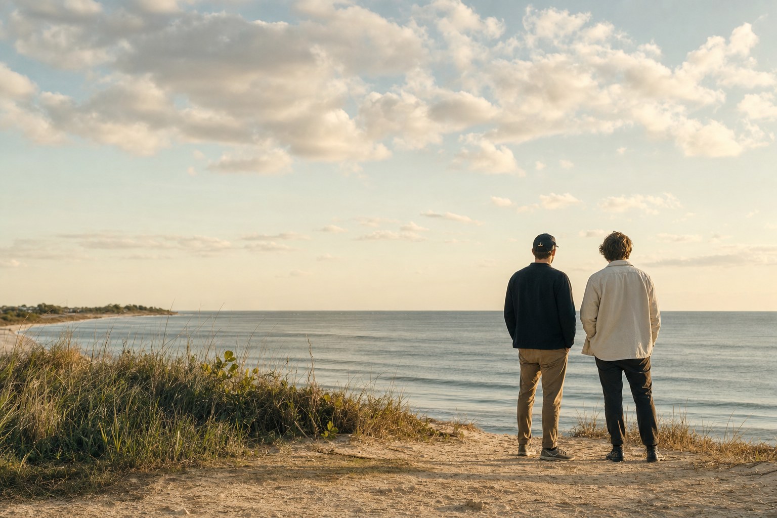 Two people looking toward the coast