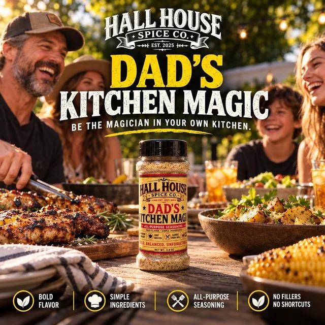Dad’s Kitchen Magic seasoning at an outdoor family meal