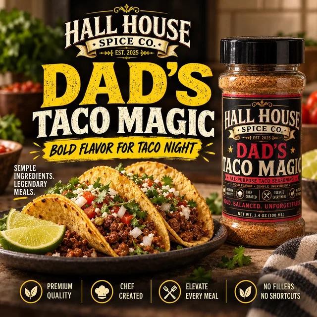Dad’s Taco Magic seasoning with tacos