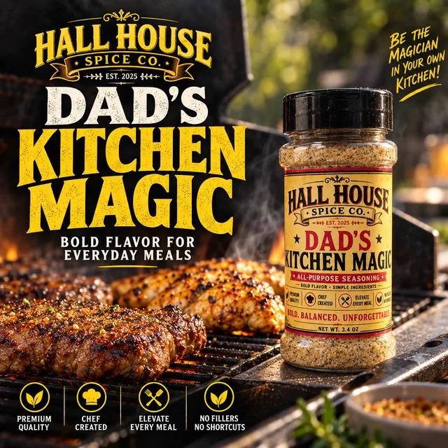 Dad’s Kitchen Magic seasoning bottle