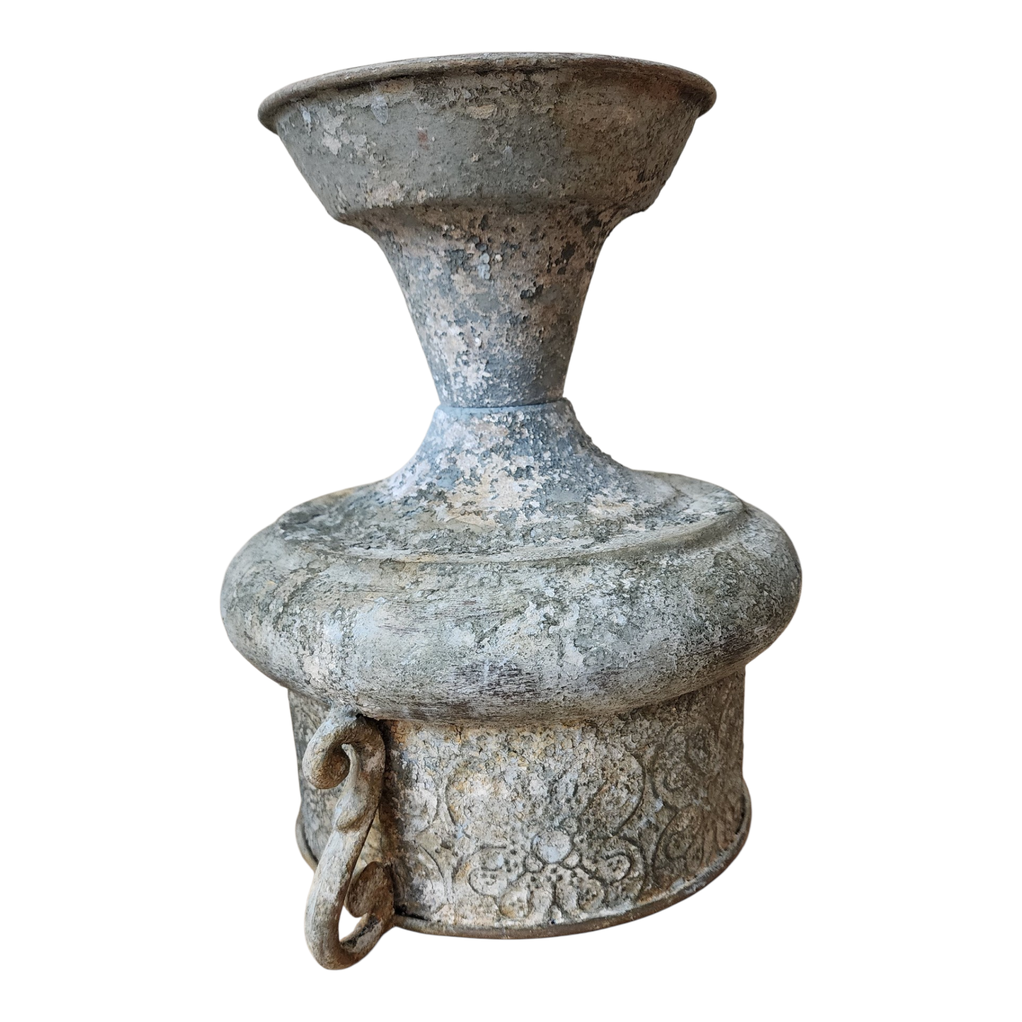 Aged Metal Urn with Scroll Handles | European Garden Style Vessel, view 4