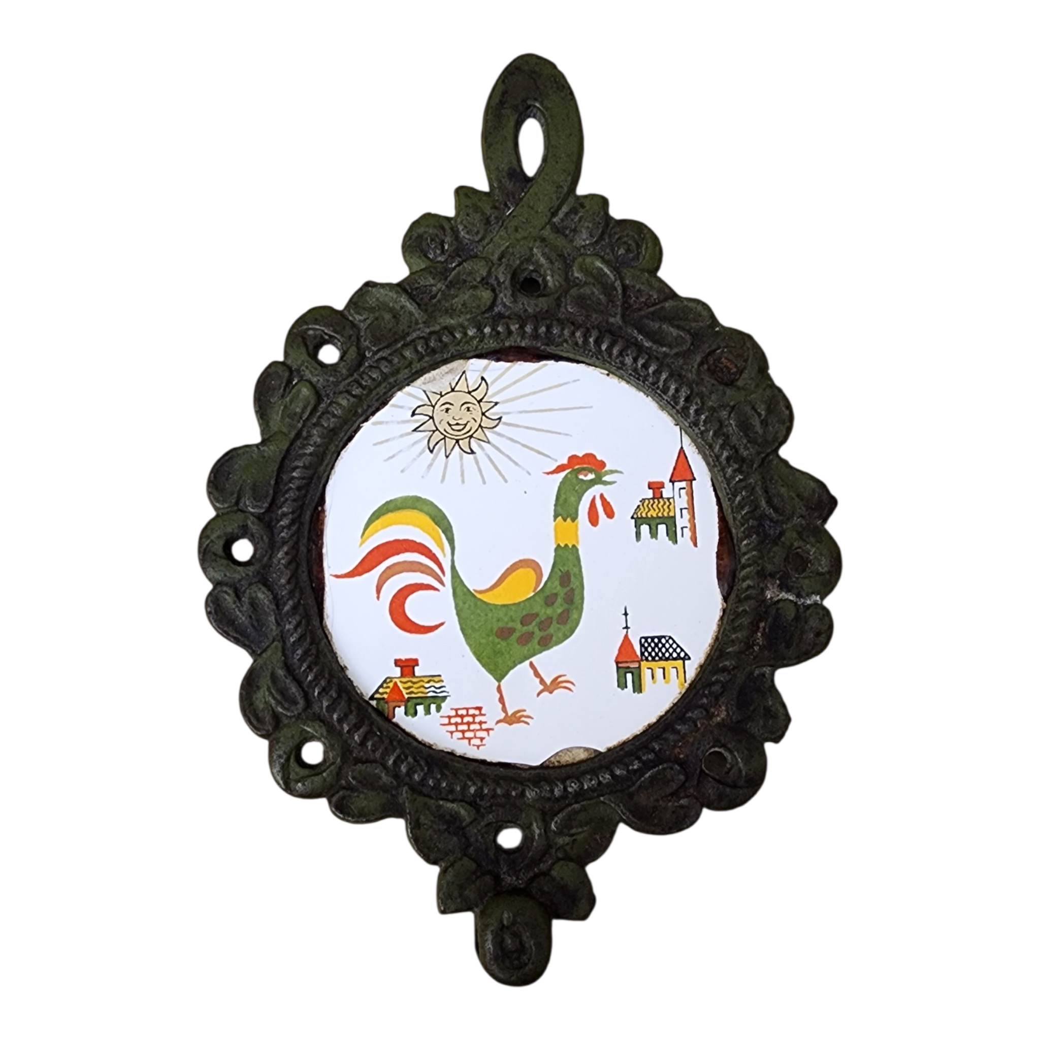 Cast Iron & Ceramic Rooster plaque