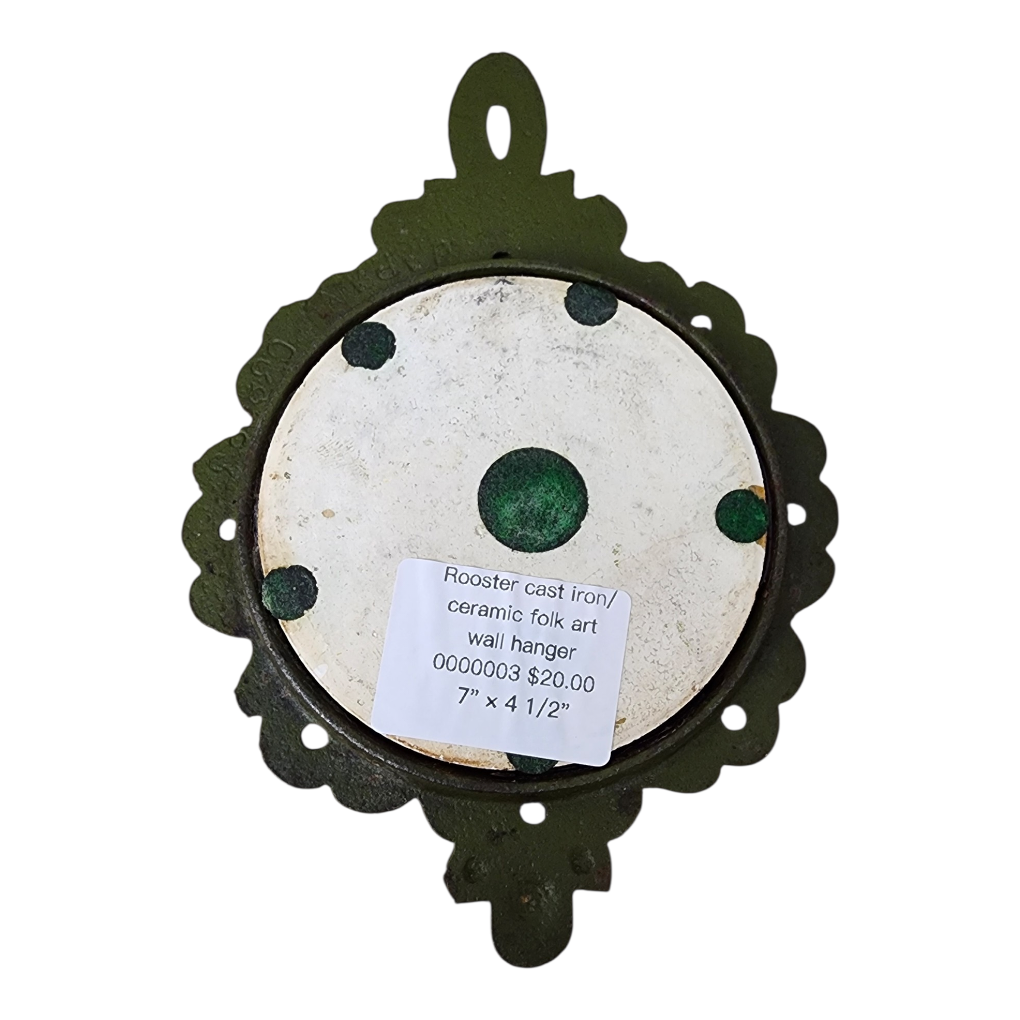 Cast Iron & Ceramic Rooster plaque, view 3