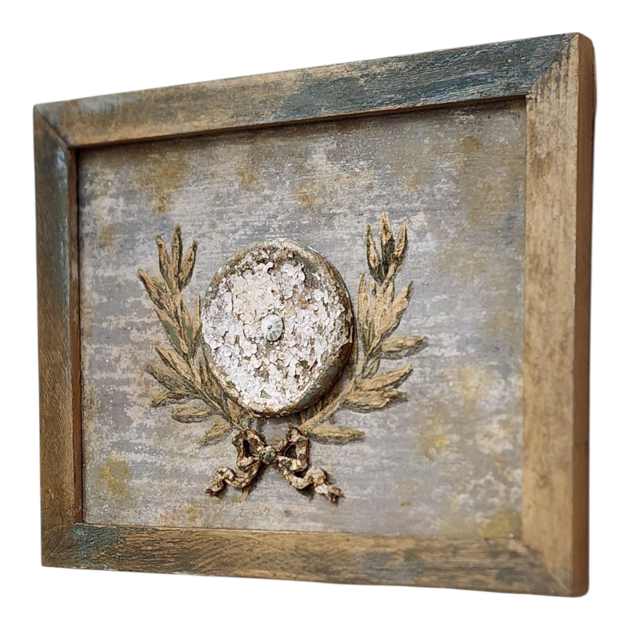 European Dusted Patina Wall Plaque | Hand-Painted Antique Inspired Frame Art, view 4
