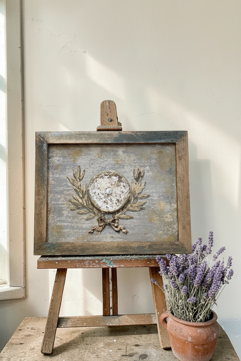 European Dusted Patina Wall Plaque | Hand-Painted Antique Inspired Frame Art, view 6