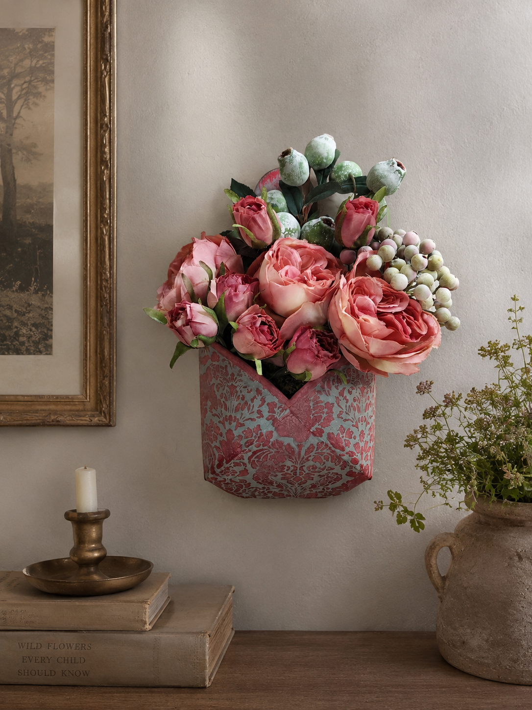 Rose & Verdigris wall pocket