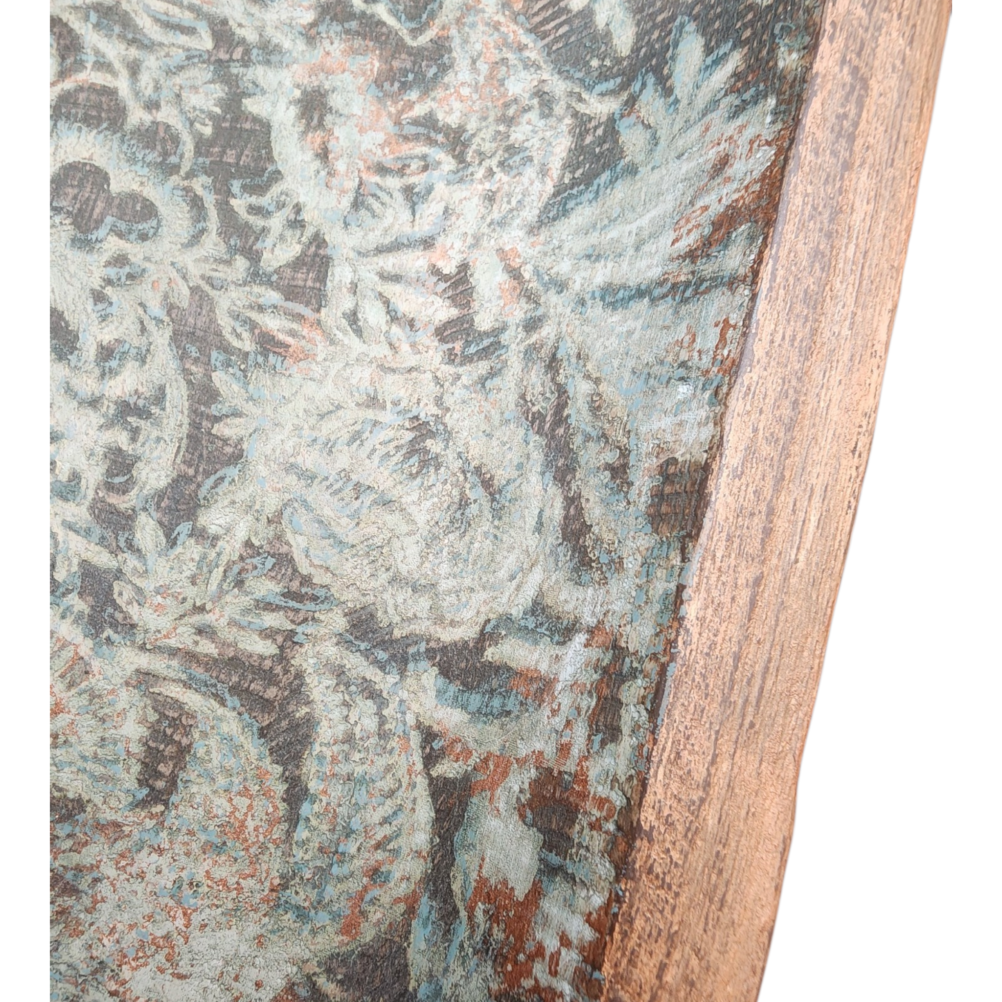 Handpainted Wooden Dough Bowl | Aged Copper & Moss Patina Finish | One-of-a-Kind Decorative Tray, view 2