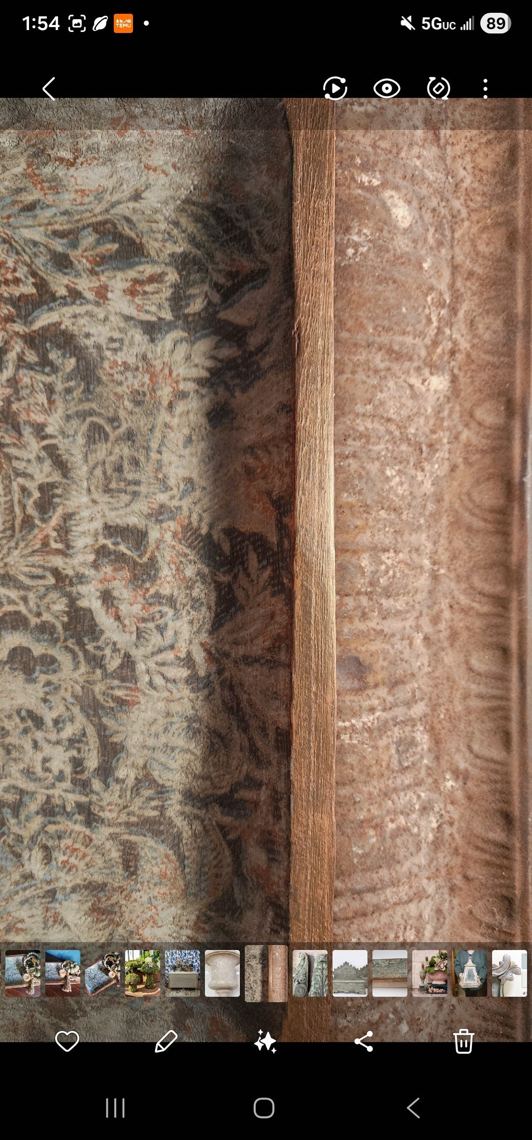 Handpainted Wooden Dough Bowl | Aged Copper & Moss Patina Finish | One-of-a-Kind Decorative Tray, view 4