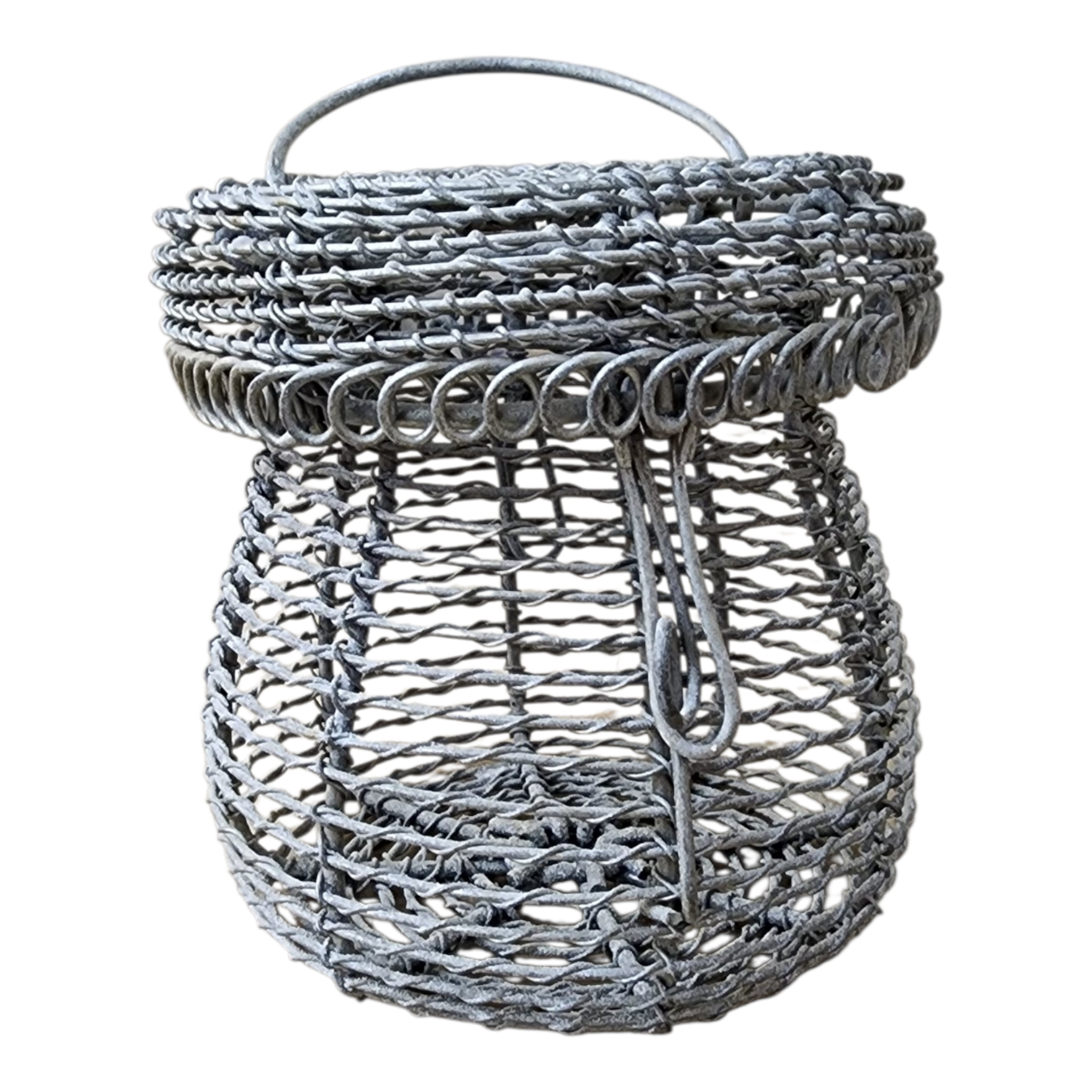 Antique french coiled wire basket with hinged clasp, view 2