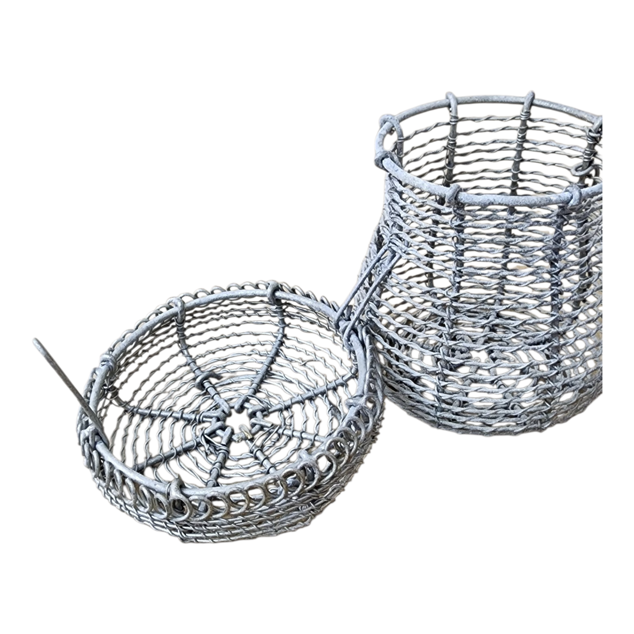 Antique french coiled wire basket with hinged clasp, view 3