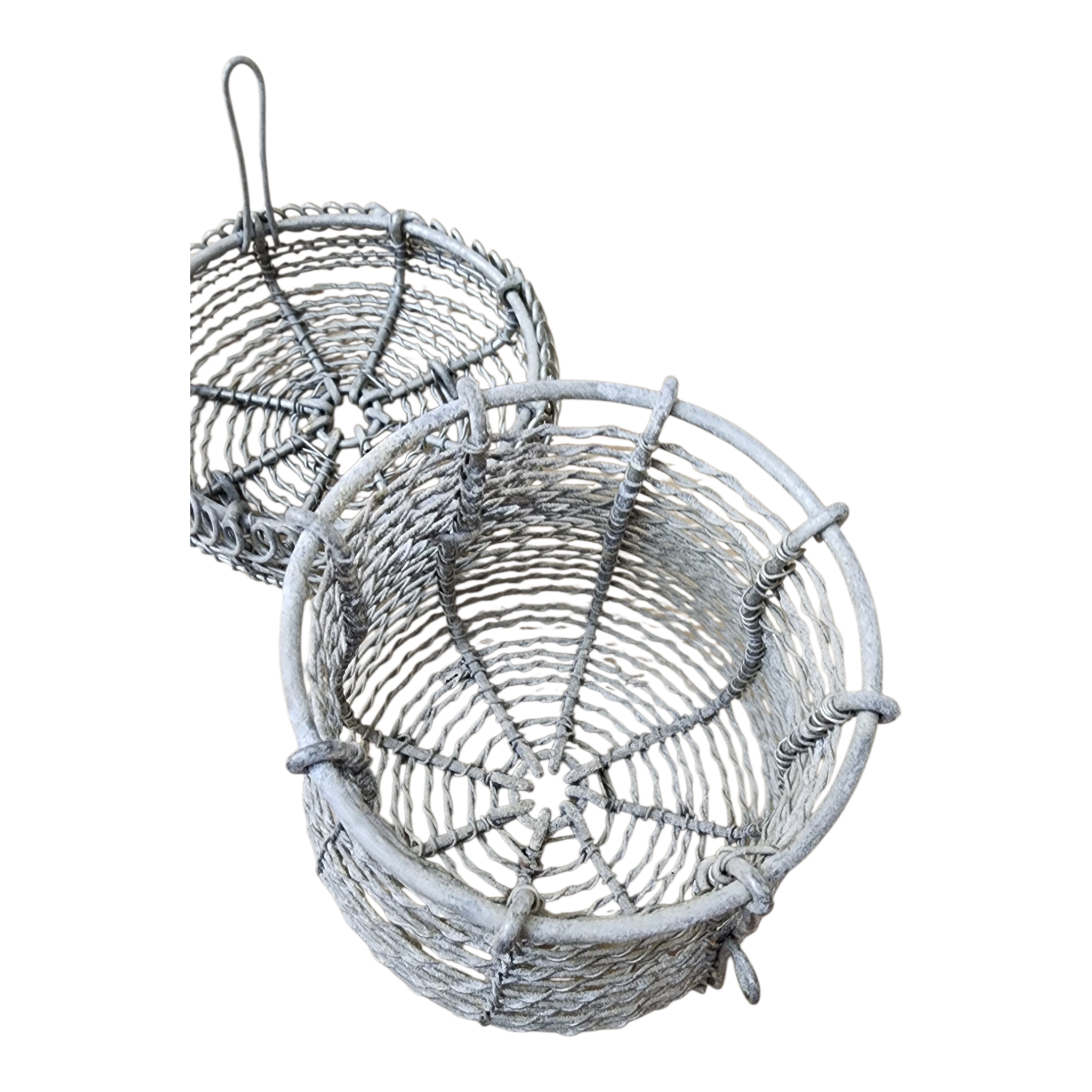 Antique french coiled wire basket with hinged clasp, view 4