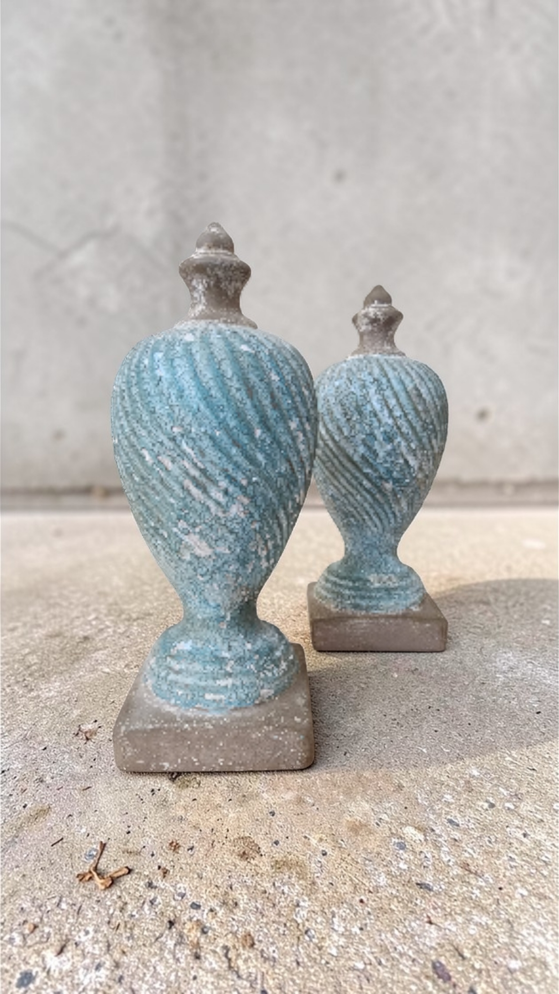 “Sea-Worn Patina Finials Hand-Painted Ceramic Pair”