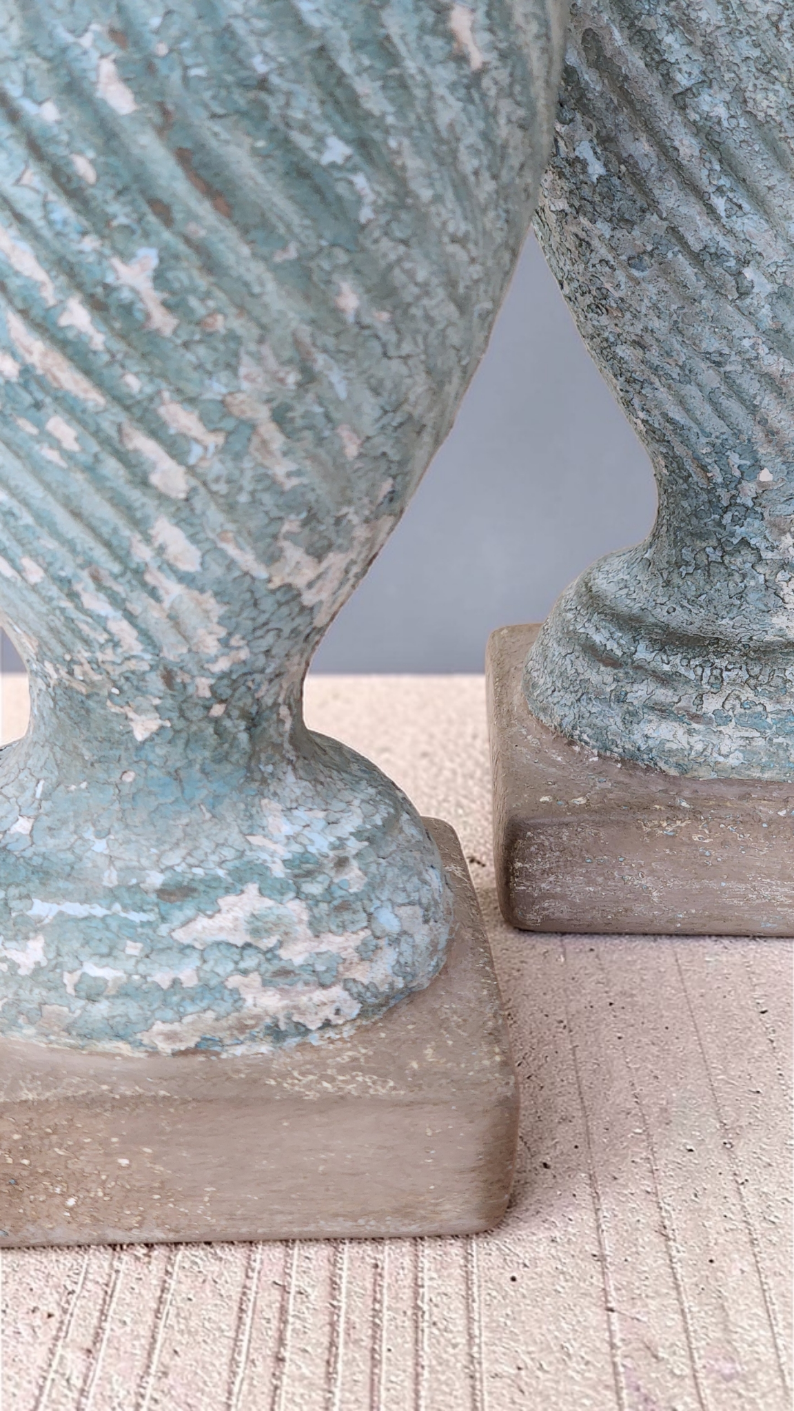 “Sea-Worn Patina Finials Hand-Painted Ceramic Pair”, view 3