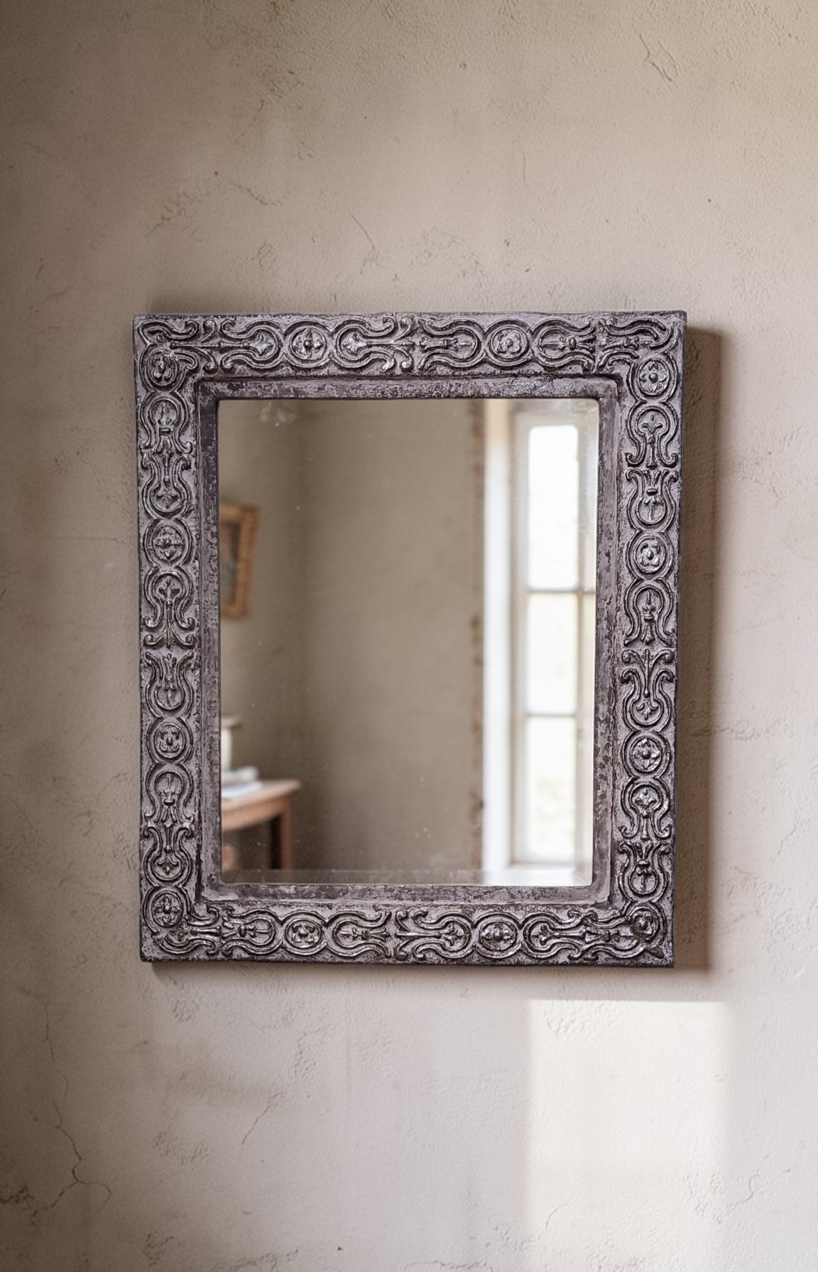 European Patina Mirror | Hand-Painted Ornate Frame
