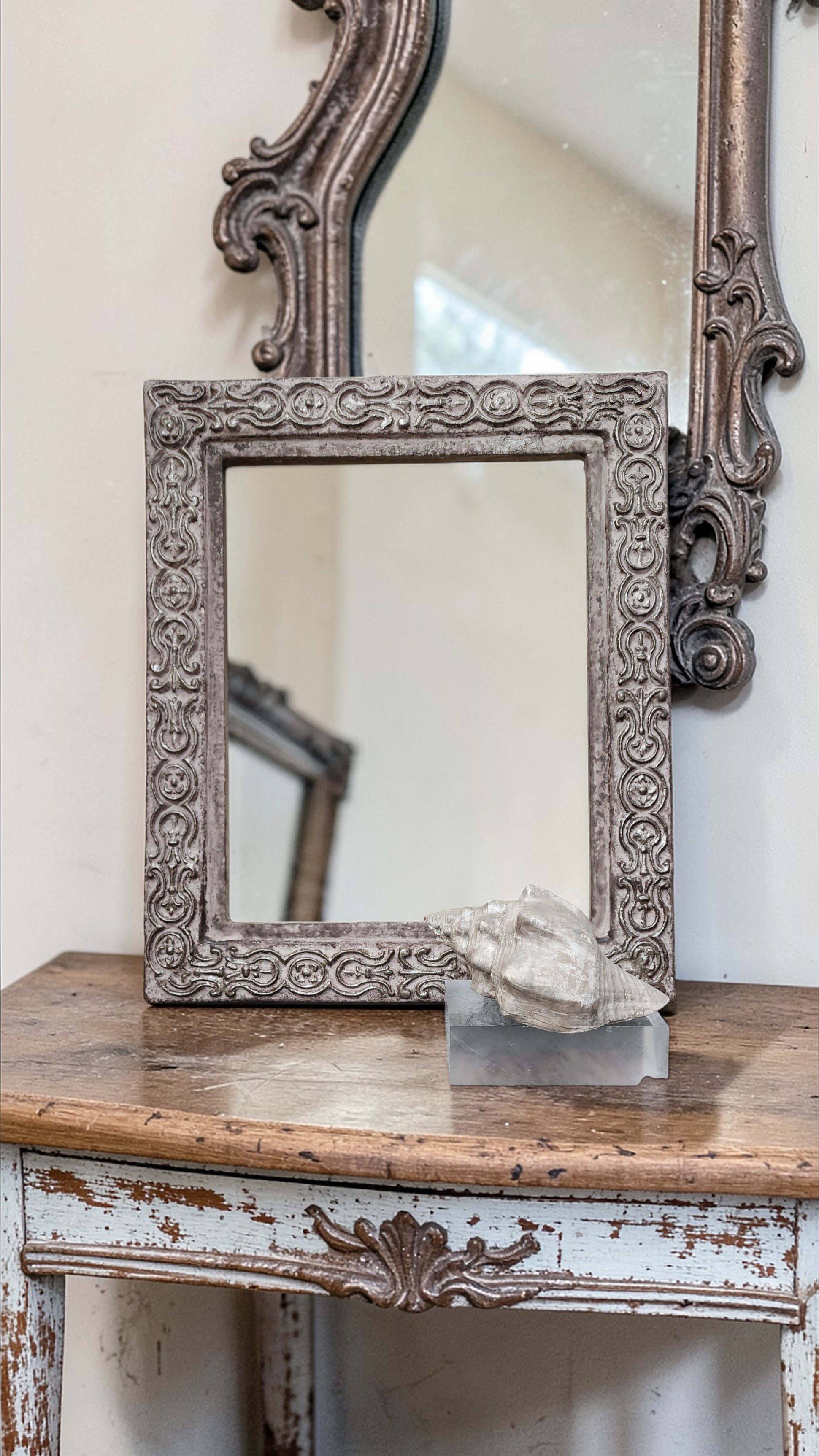 European Patina Mirror | Hand-Painted Ornate Frame, view 4