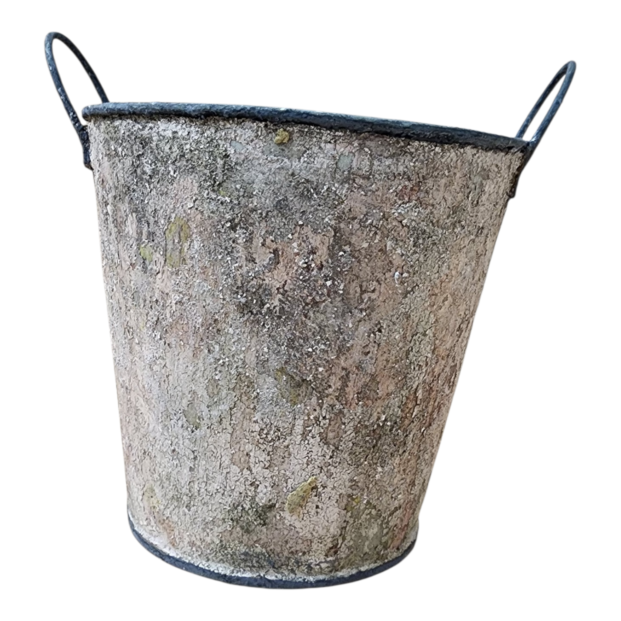 Hand-Painted European Patina Metal Bucket | Aged Plaster Finish | Vintage-Inspired Decorative Vessel, view 4