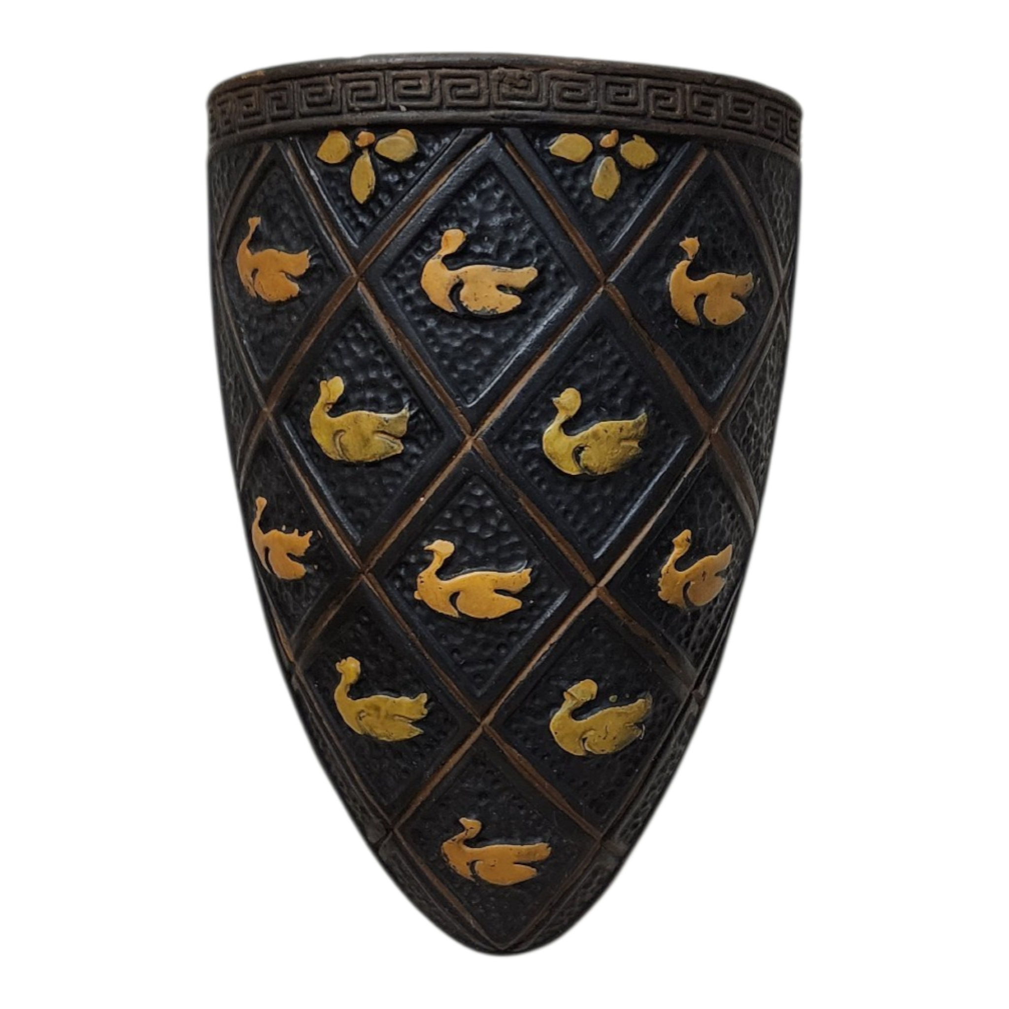 Vintage Japanese Tokanabe ware pottery wall pocket with duck motifs.