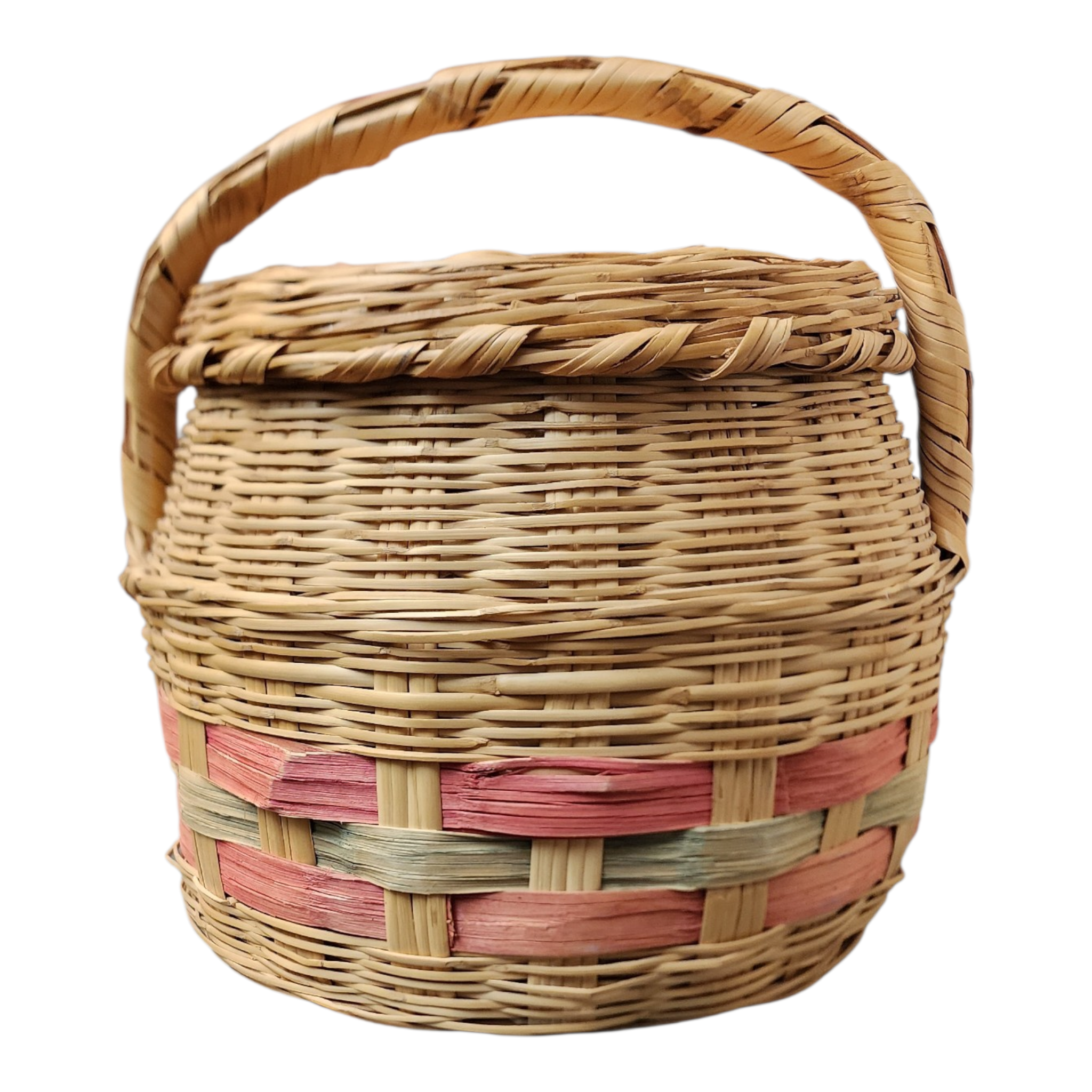 Vintage Handwoven Wicker Basket with Lid & Handle | Cottage Farmhouse Storage