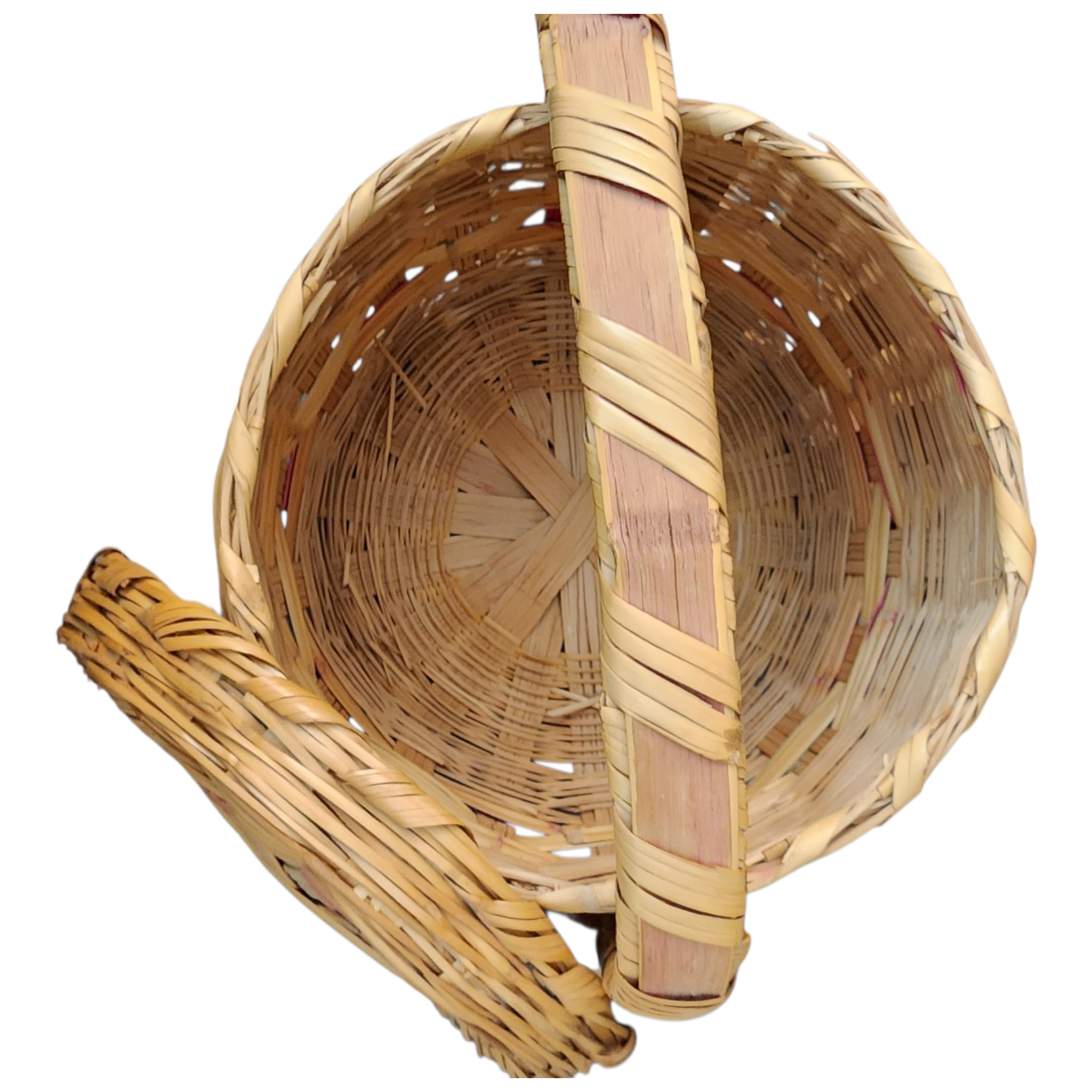 Vintage Handwoven Wicker Basket with Lid & Handle | Cottage Farmhouse Storage, view 3