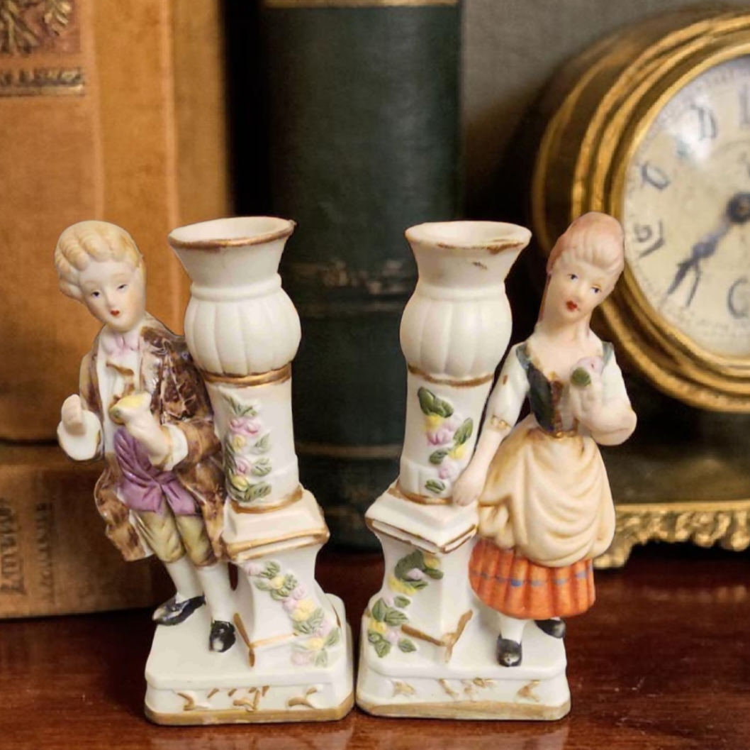 Vintage Porcelain Figural Candlesticks – Romantic European Couple