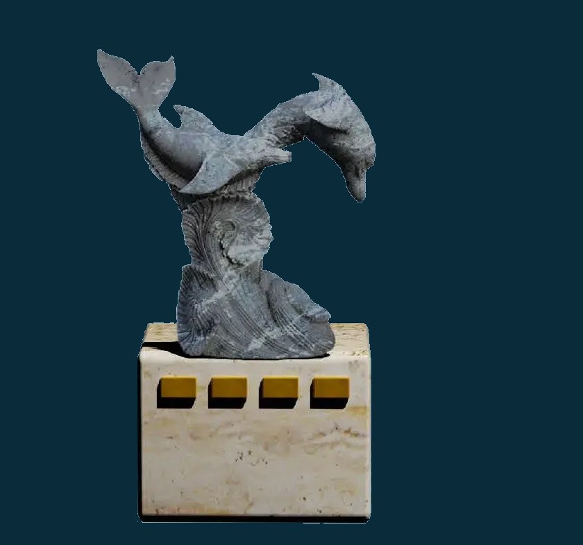 Dolphin Pair marble memorial statue