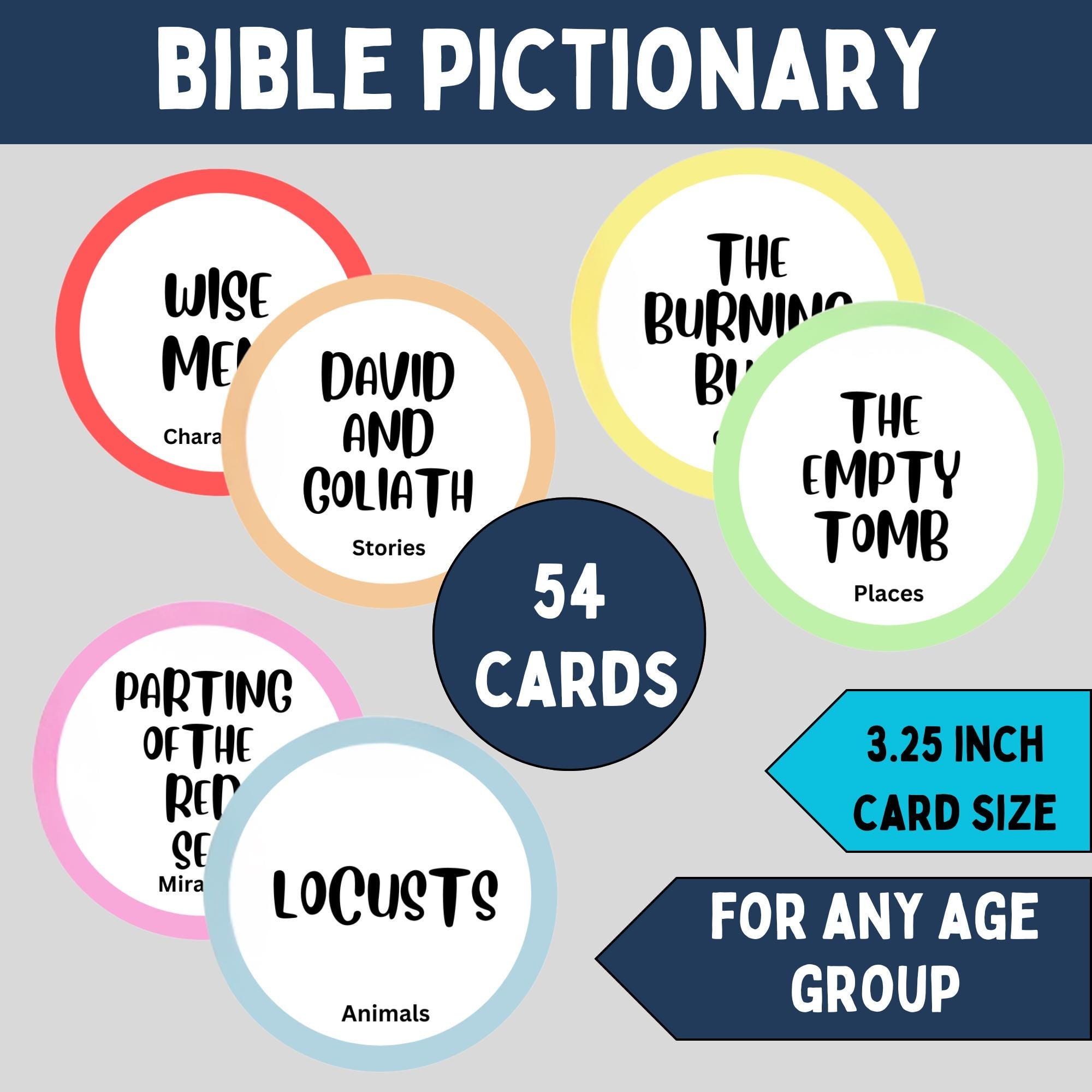 Bible Pictionary Game Kids Adults Sunday School Activities Fun Christian Drawing Challenge Cards Bible Charades Printable Resource Youth
