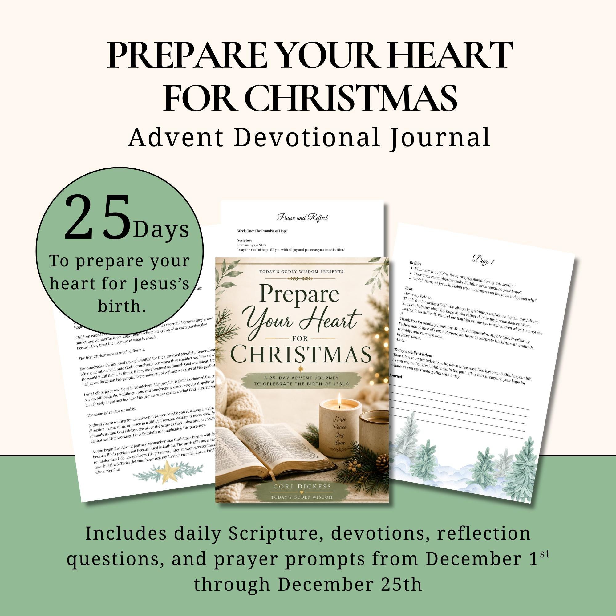Advent Devotional Journal Printable Christmas Workbook Women Faith Planner Daily Scripture Study Guide Prayer Prompts Reflection Questions