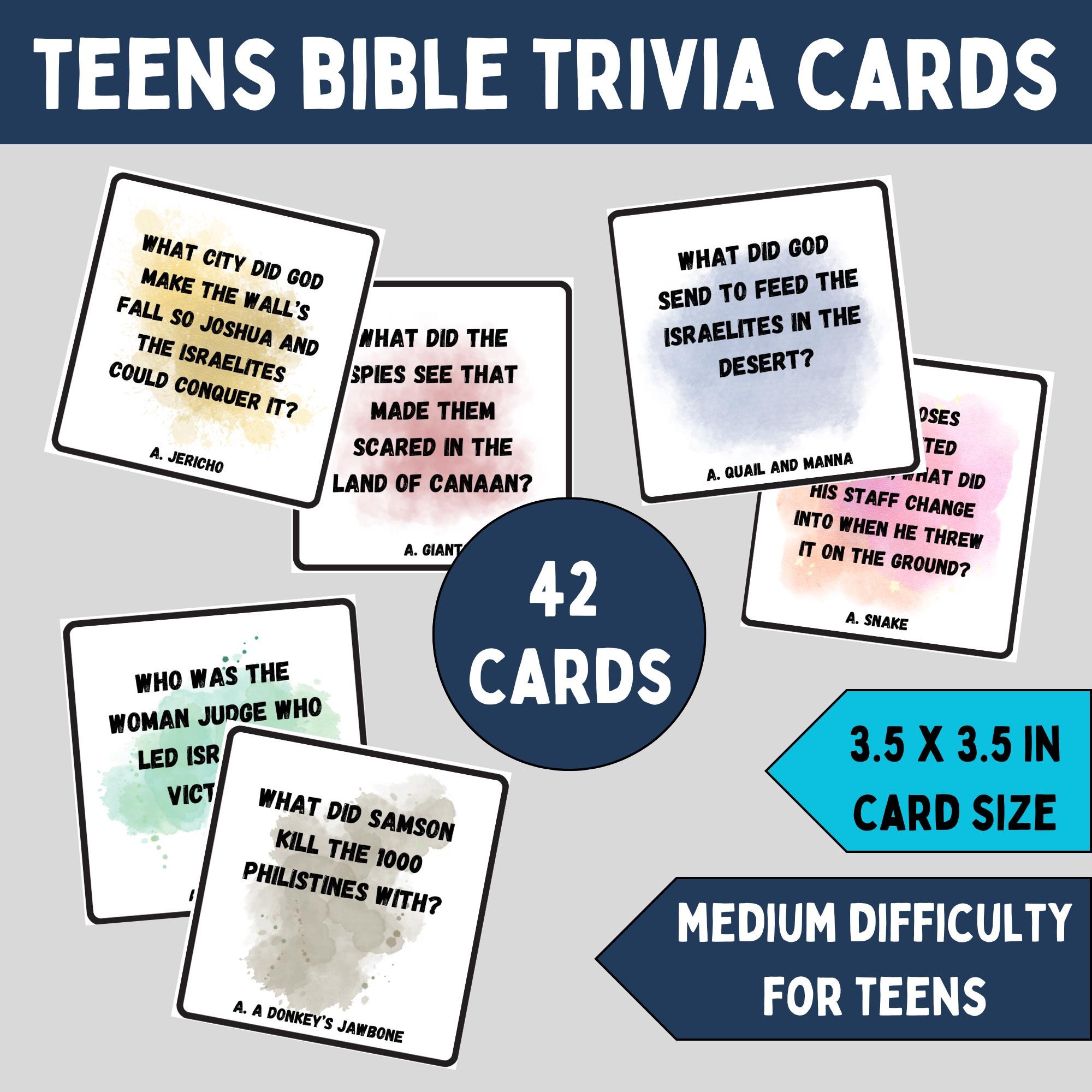Printable teens bible trivia cards for church activities bible trivia games for sunday school teachers bible activities for childrens church