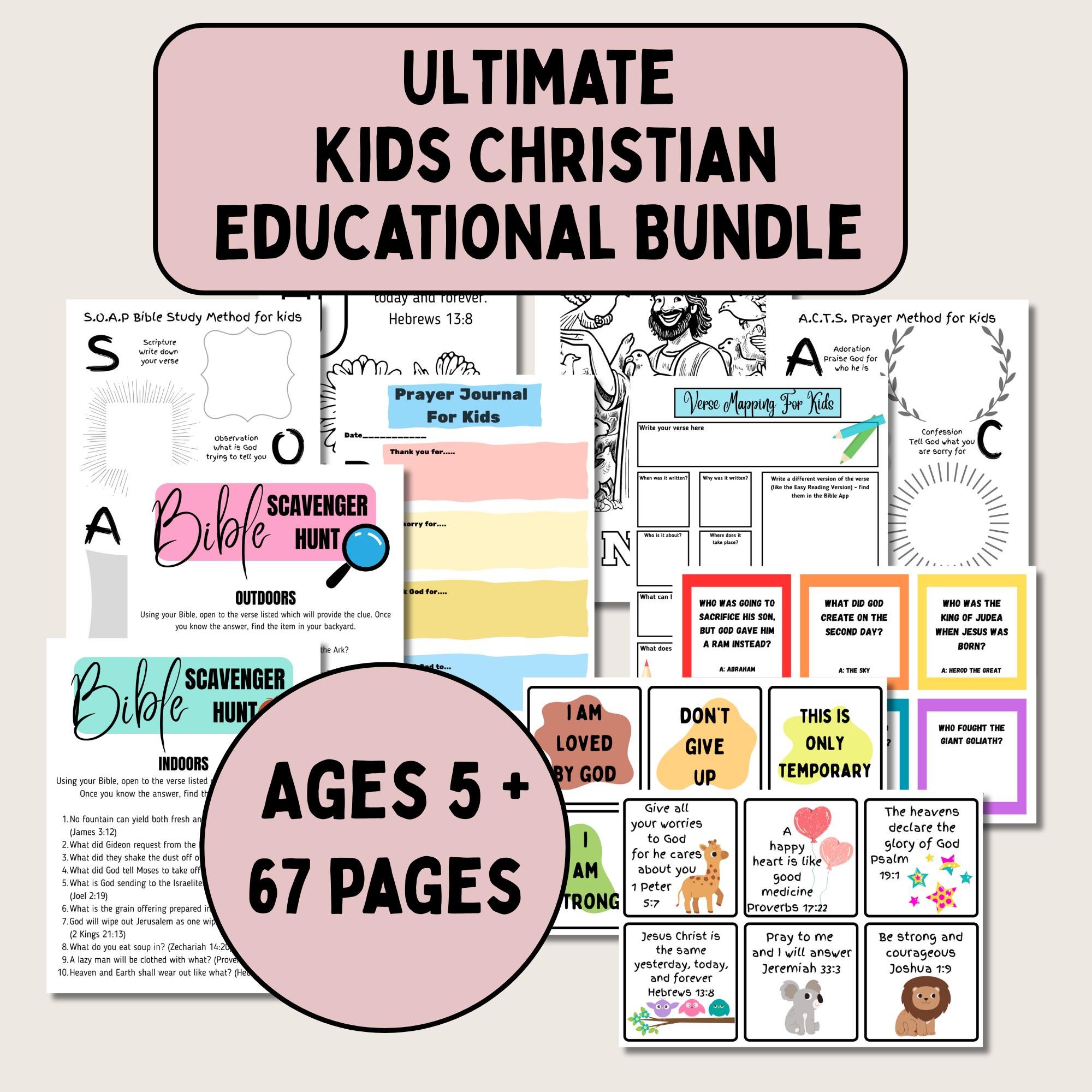 Christian Activity Bundle Bible Worksheet Printable Resource Homeschool Study Prayer Journal Children Devotional Kit Sunday School Material