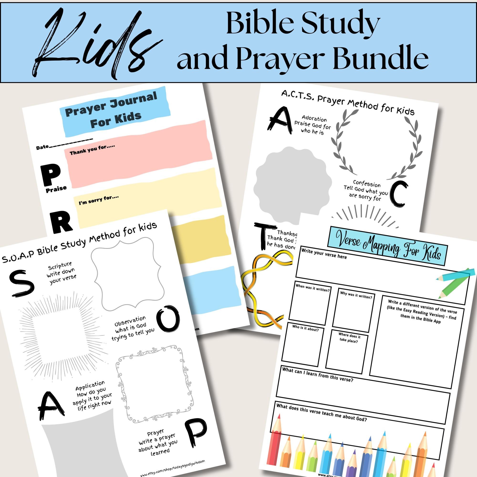 Kids Bible Study Guide Youth Prayer Journal Pdf Printable Verse Mapping Template Bundle Christian Activity Pack Sunday School Material