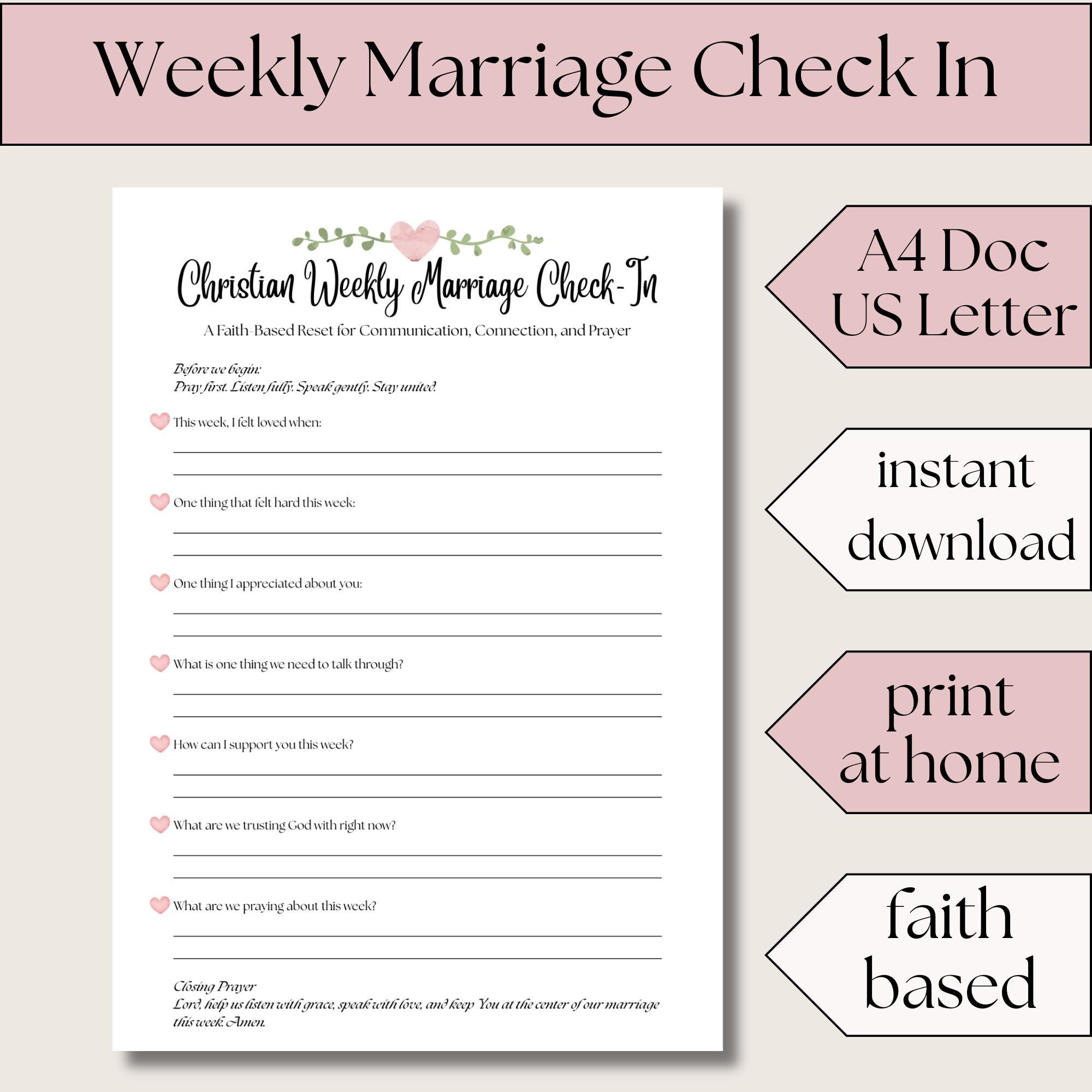 Weekly Marriage Meeting Communication Worksheet Faith Based Prayer Reset Relationship Reflection Christian Couple Devotional Guide Biblical