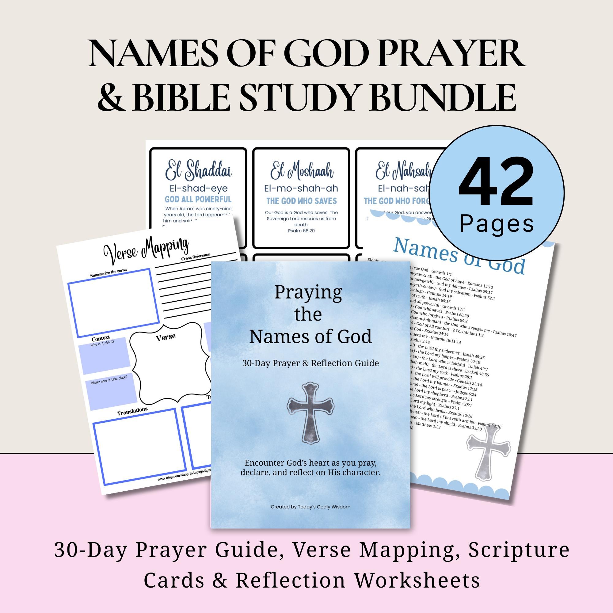 Praying the Names of God Digital Prayer Guide Bible Verse Mapping Template Scripture Cards Printable Devotional Daily Meditation Reflection