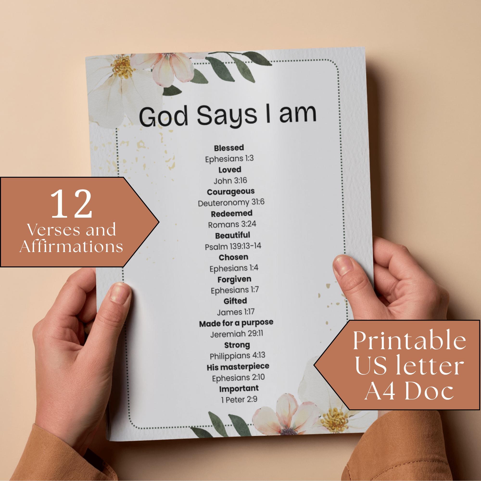 Who I am in Christ printable bible verses for who God says I am pdf identity in Christ affirmations template for Christians