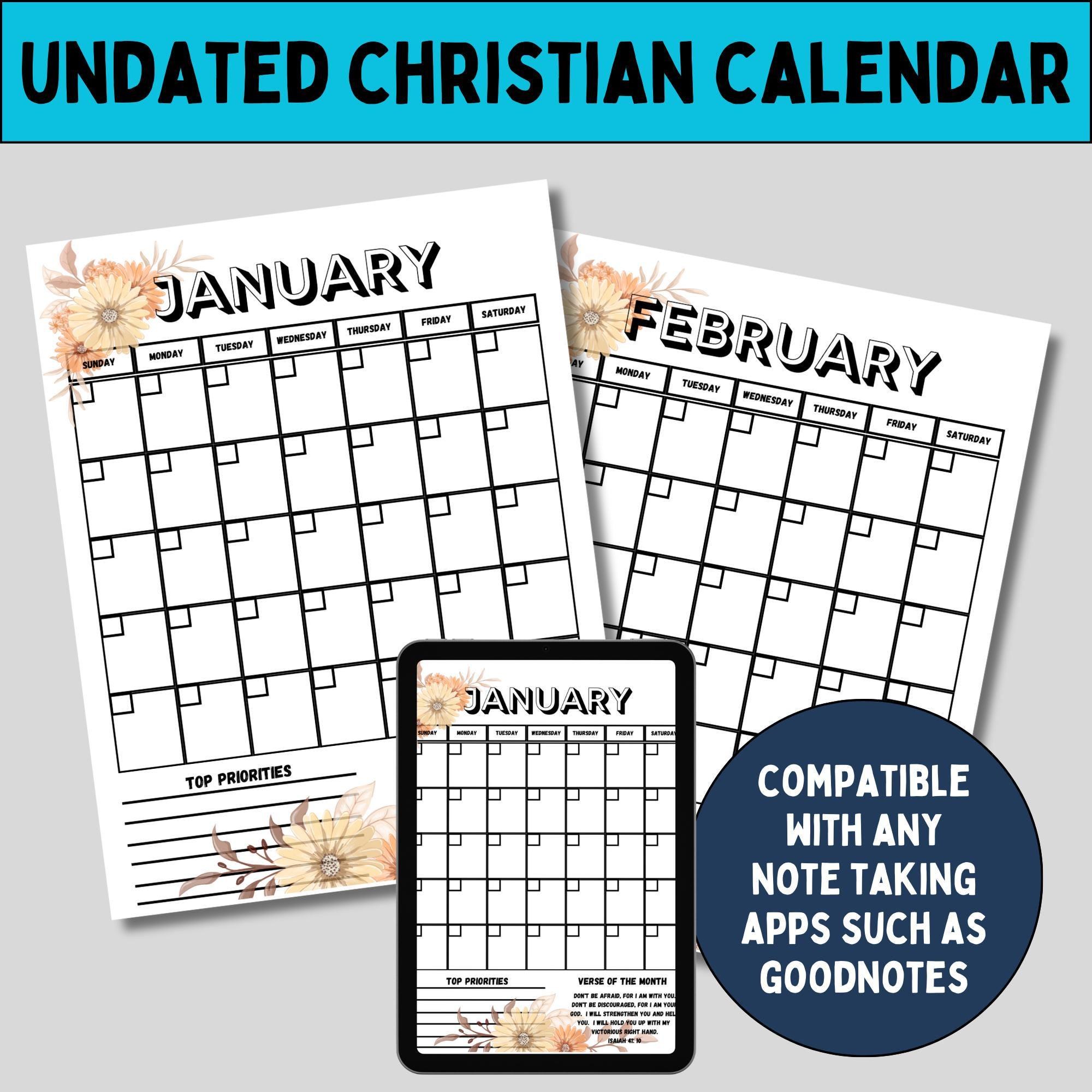 Monthly Bible Planner Template Digital Christian Calendar Goodnotes Template Floral Design Faith Organizer Scripture Verses Inspirational