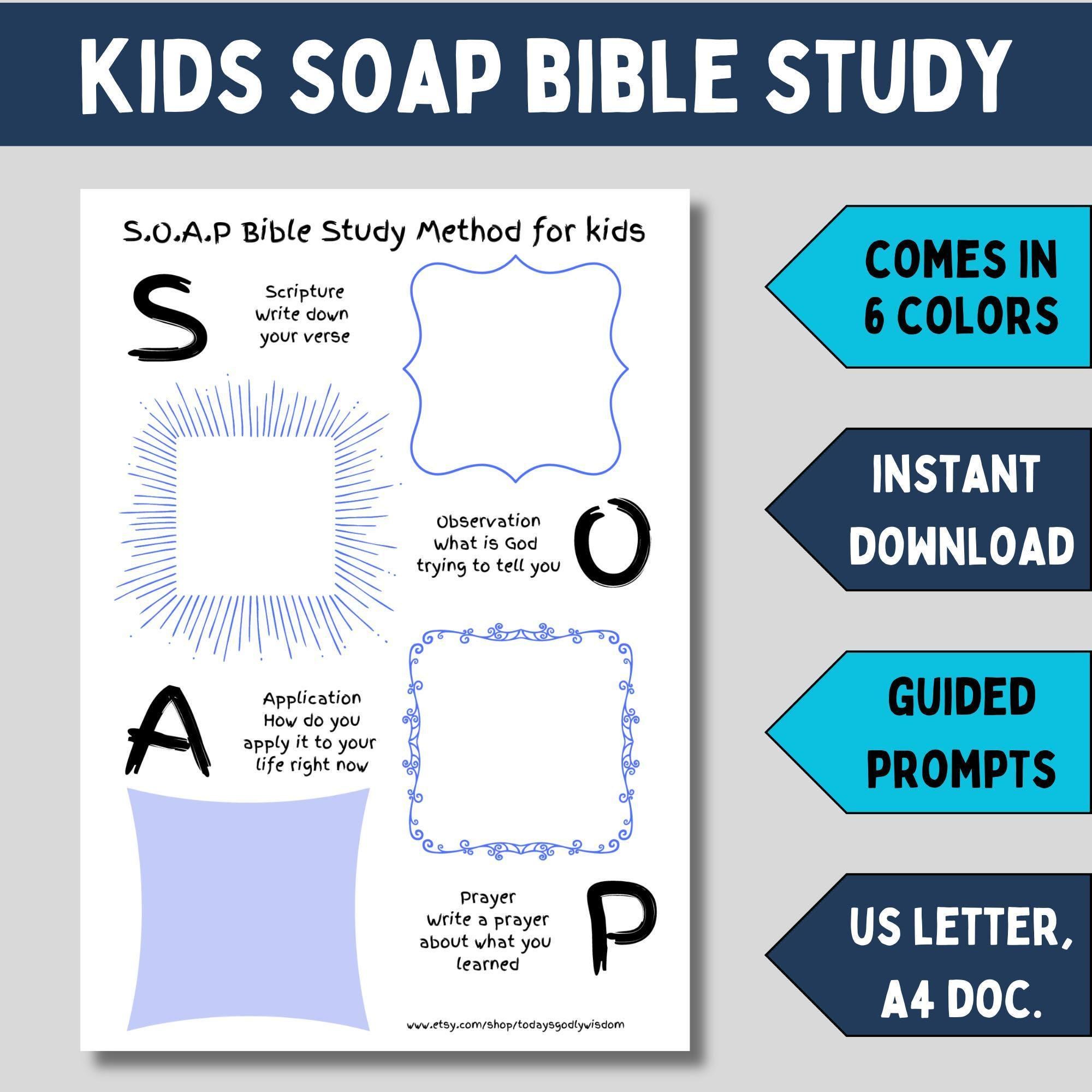 Bible Study Printable Soap Method Template Download Bible Worksheet for Children Sunday School Activity Teaching Resource Prayer Journal Pdf