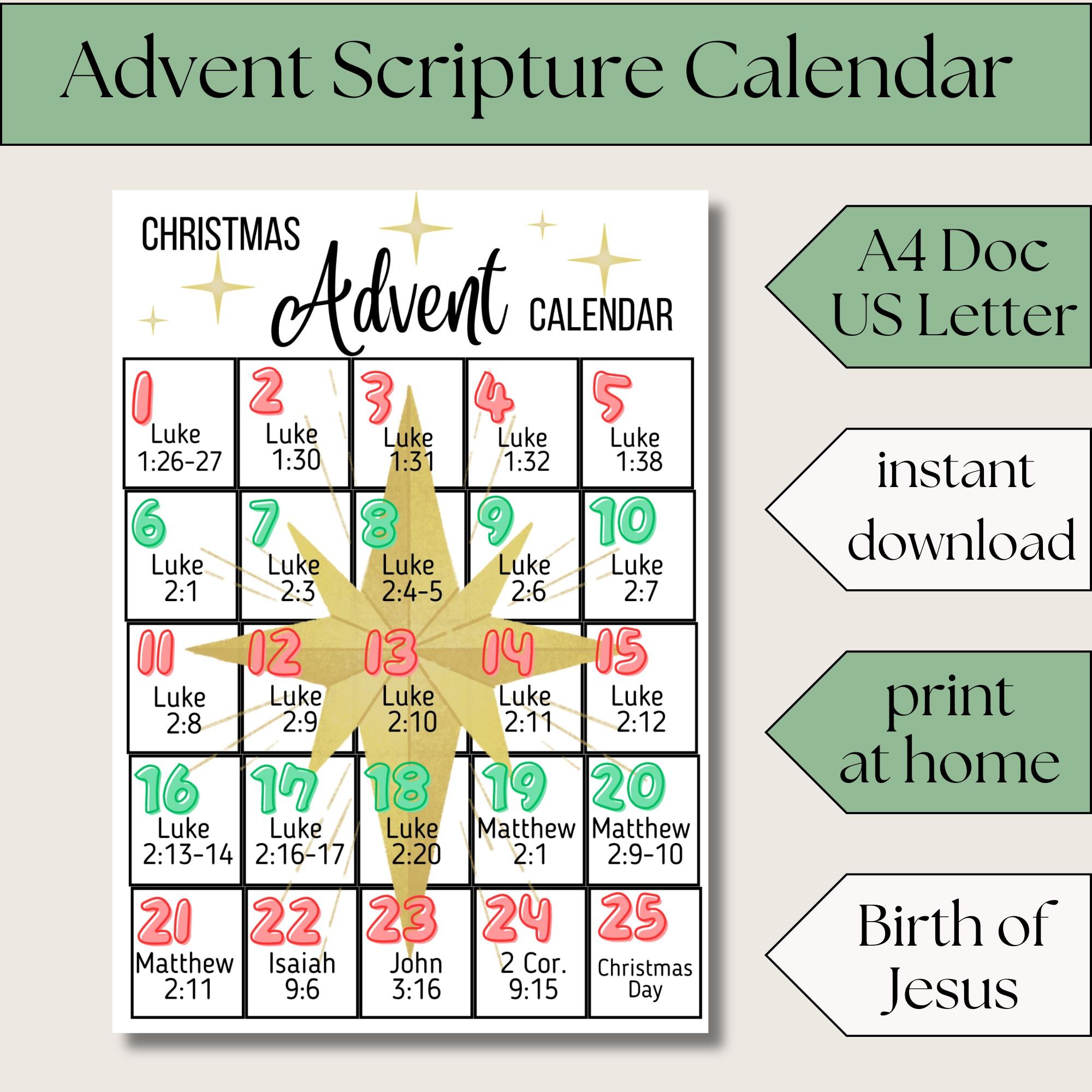 Christian Advent Calendar Printable Nativity Activity Kids Christmas Countdown Scripture Reading Bible Story Family Devotional Guide