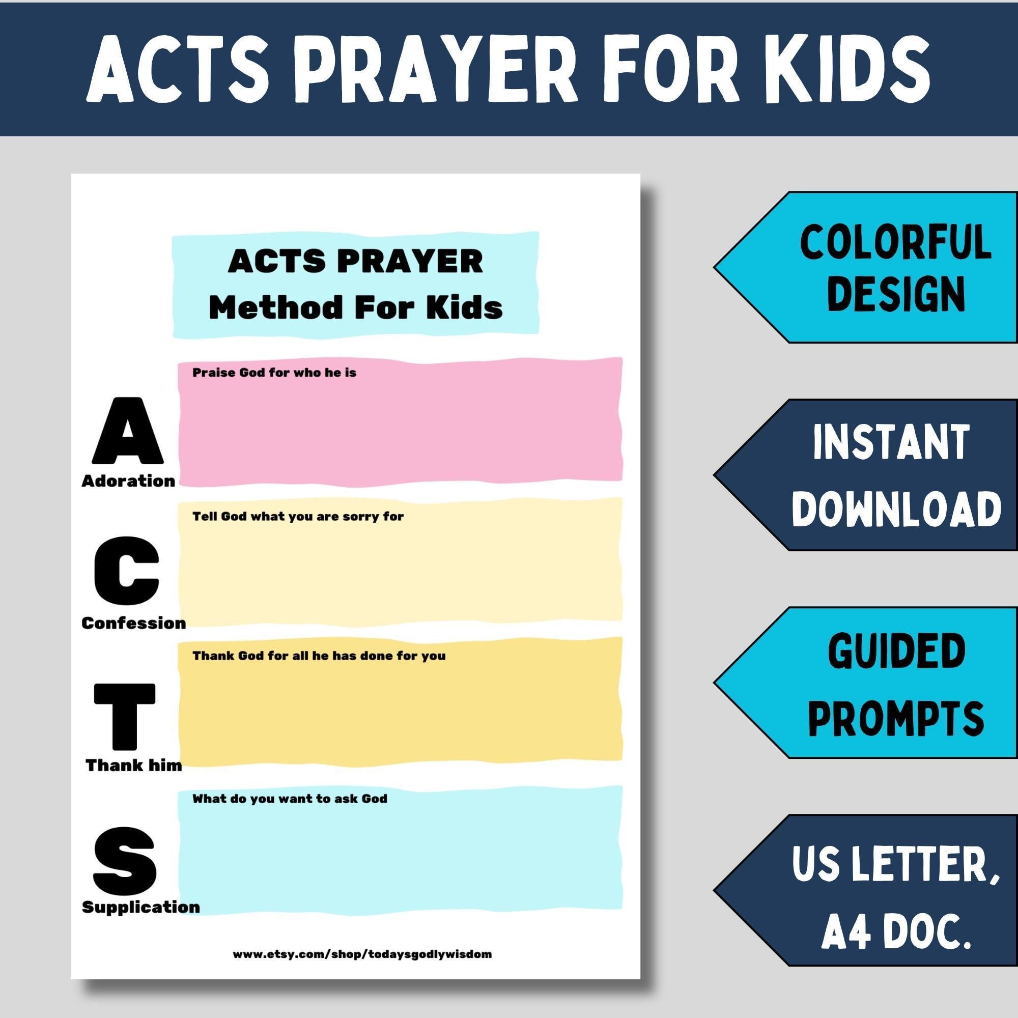 Acts Prayer Journal Printable Template Worksheet Sunday School Religious Education Resource Bible Christian Teaching Material Pdf Children