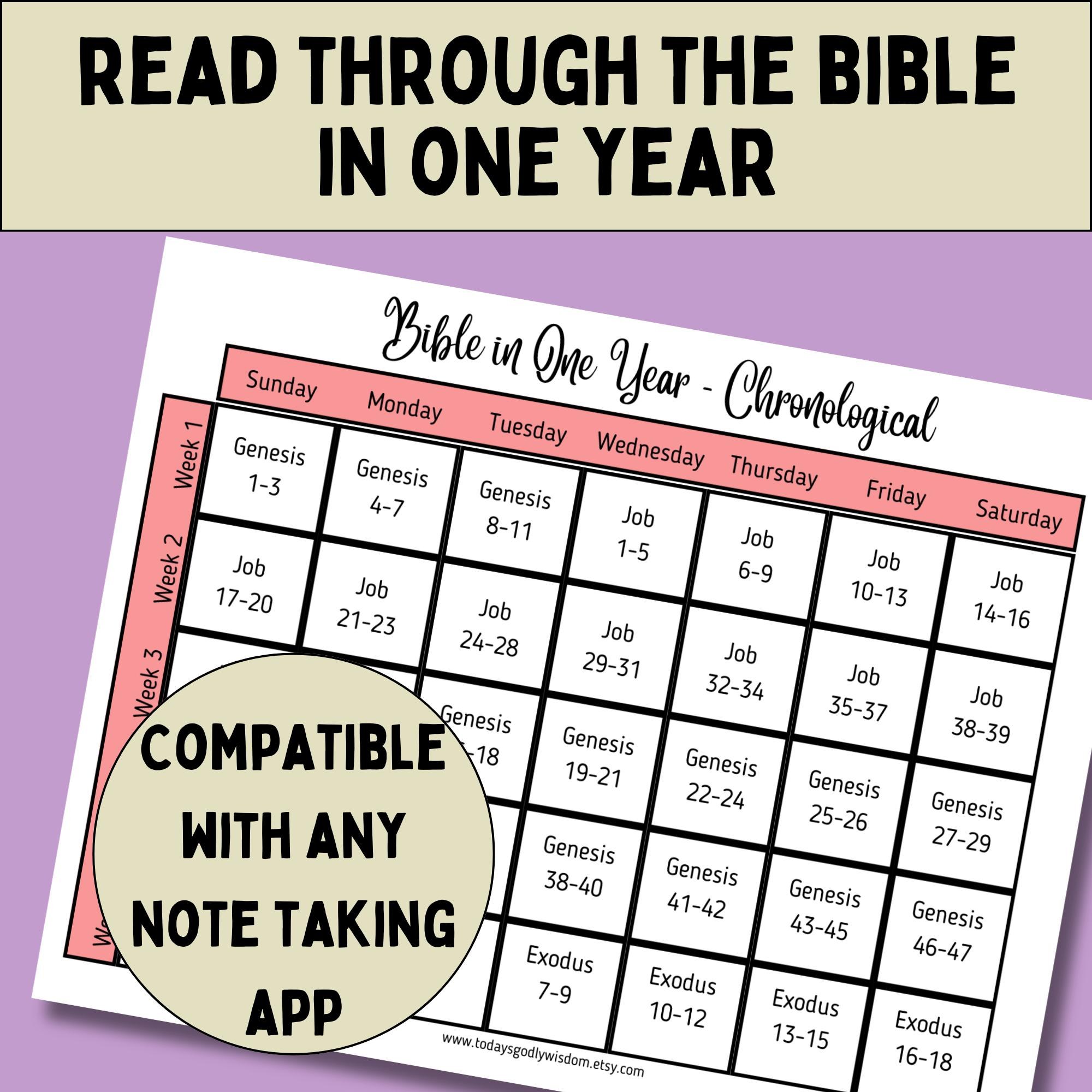 Chronological bible reading plan for a year long study guide 365 days of bible verse reading the bible in one year printable tracker