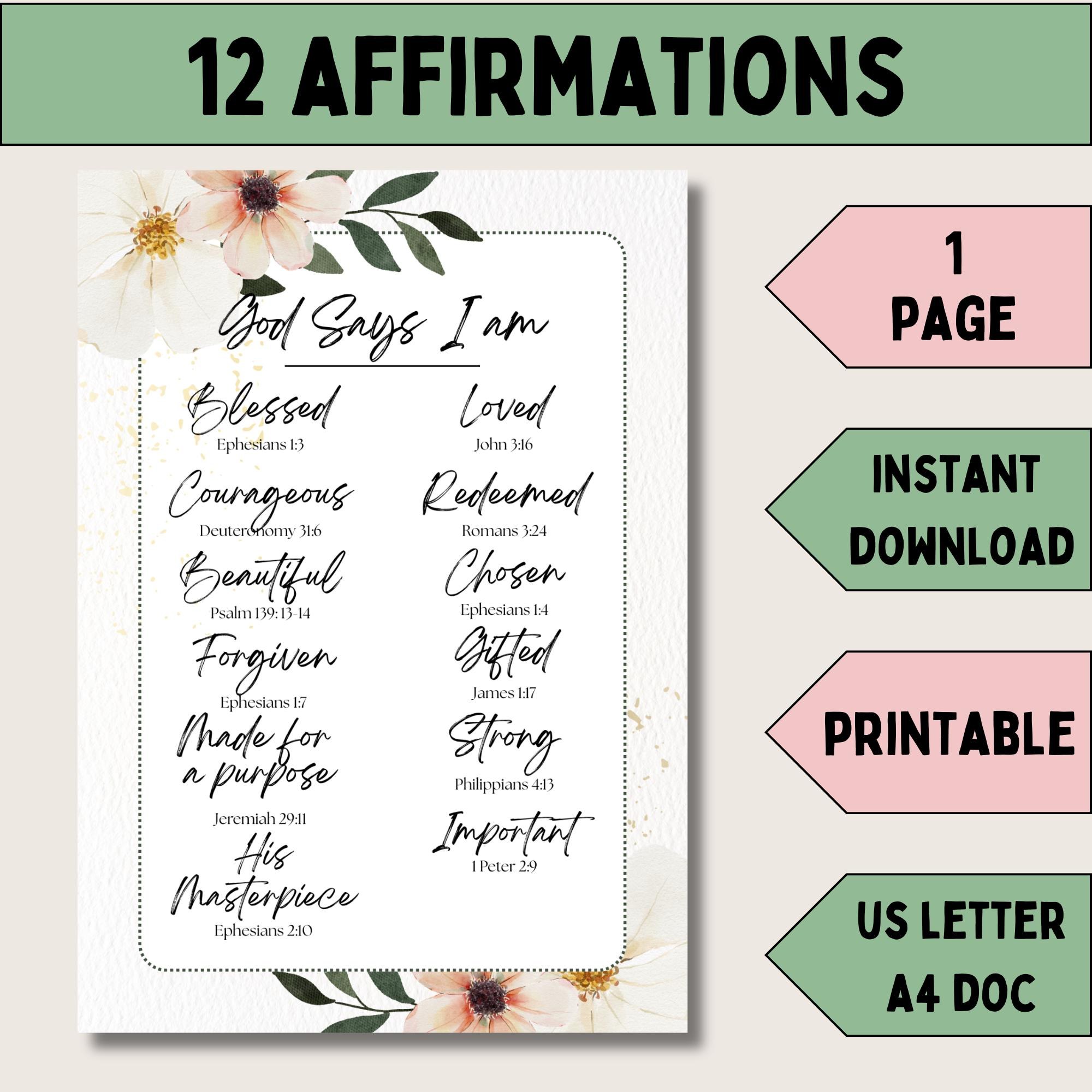 Who I am in Christ printable bible verses for who God says I am pdf identity in Christ affirmations template for Christians