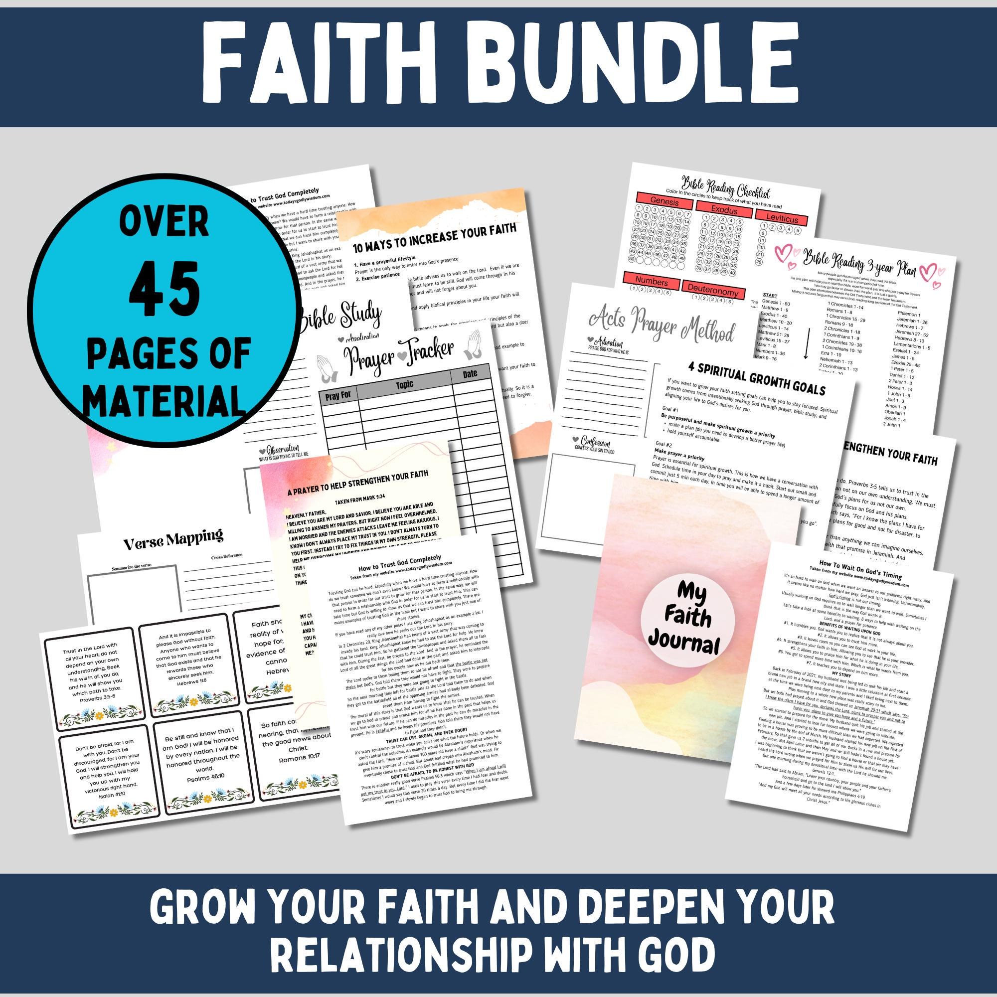Faith Journal Printable Bible Study Guide Template Prayer Tracker Spiritual Growth Journal Bundle Verse Mapping Scripture Cards Christian