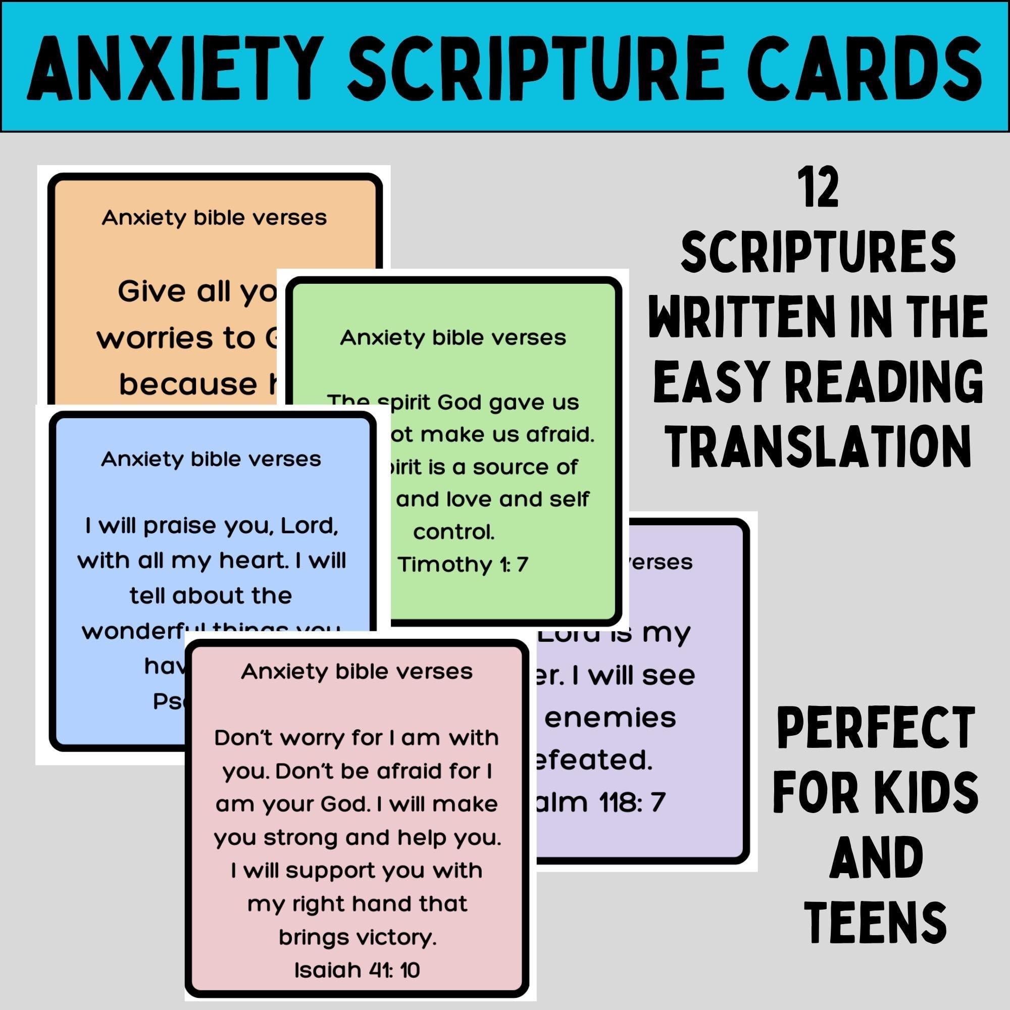 Bible Anxiety Card Kid Scripture Printable Verse Collection Digital Christian Affirmation Faith Based Fear Therapy Gifts for Children