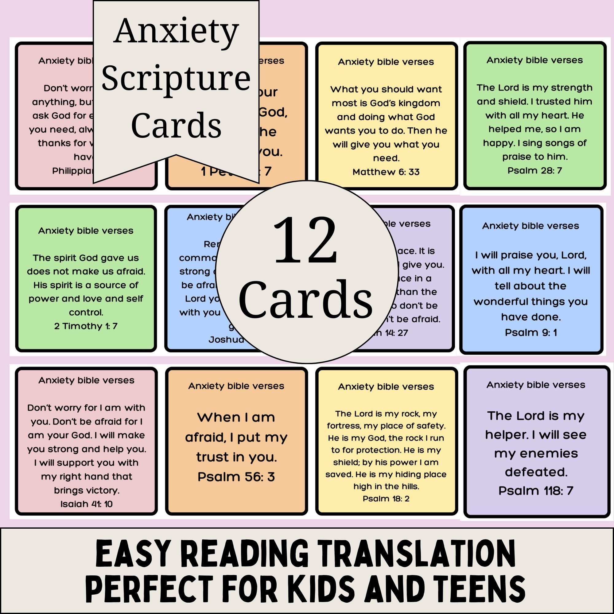 Anxiety Bible Verse Cards for Kids Printable Collection Encouraging Christian Affirmation Faith Based Therapy Support for Fear Verse Comfort
