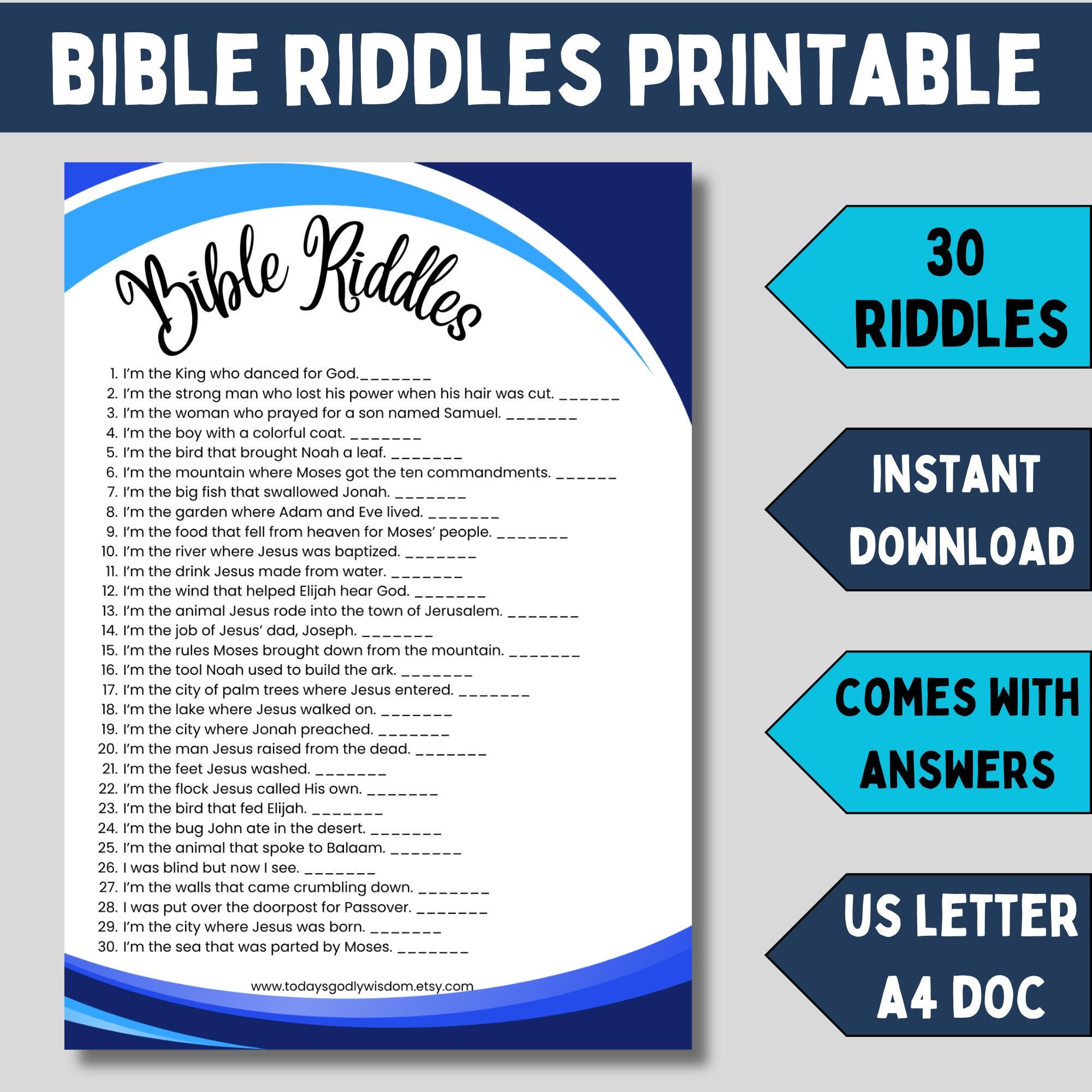 Bible Character Riddle Guessing Game for Learning the Bible Trivia Printable Youth Activity Sunday School Resource Kit Interactive Quiz