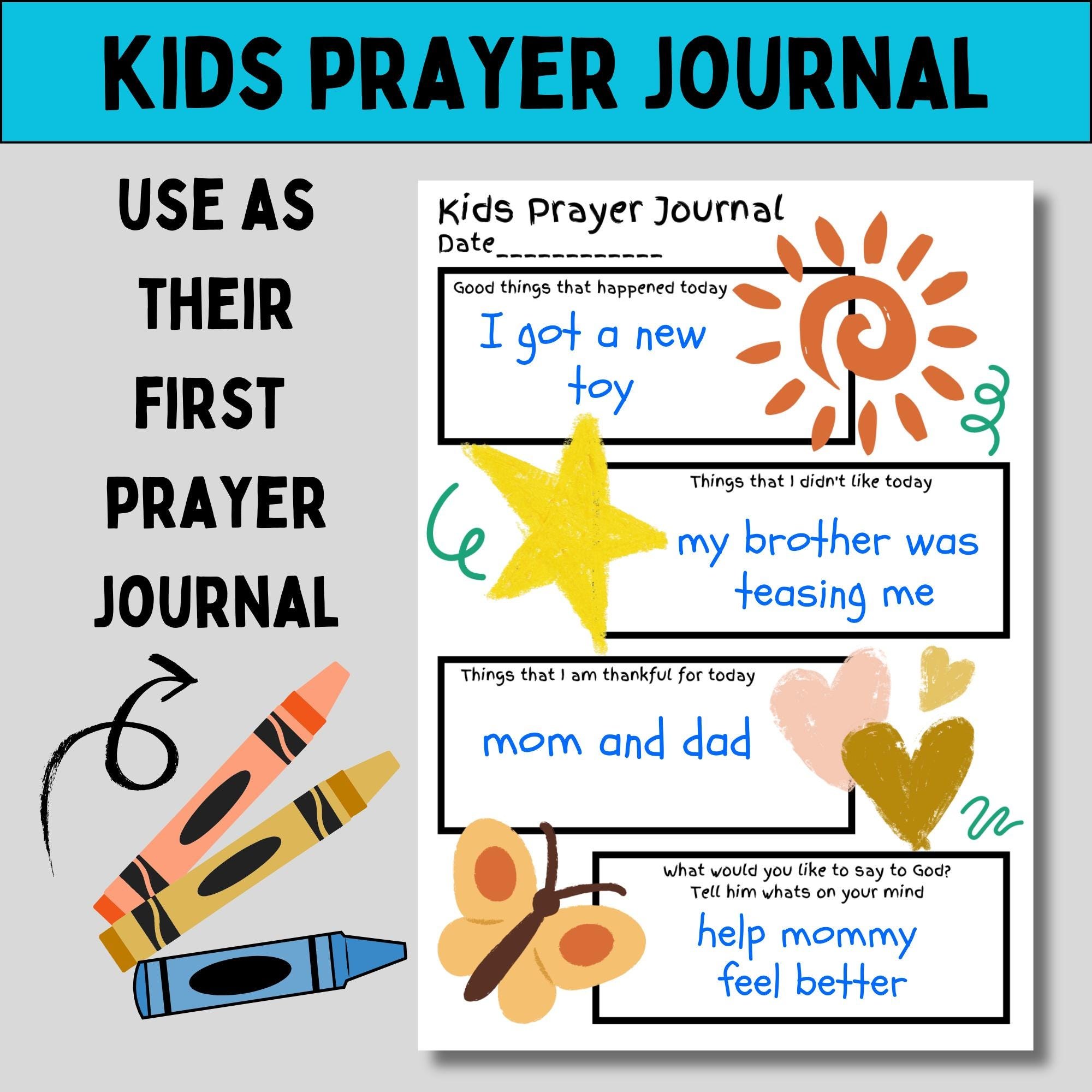Printable prayer journal for kids christian journal pages for youth prayer and reflection journal for children journal template