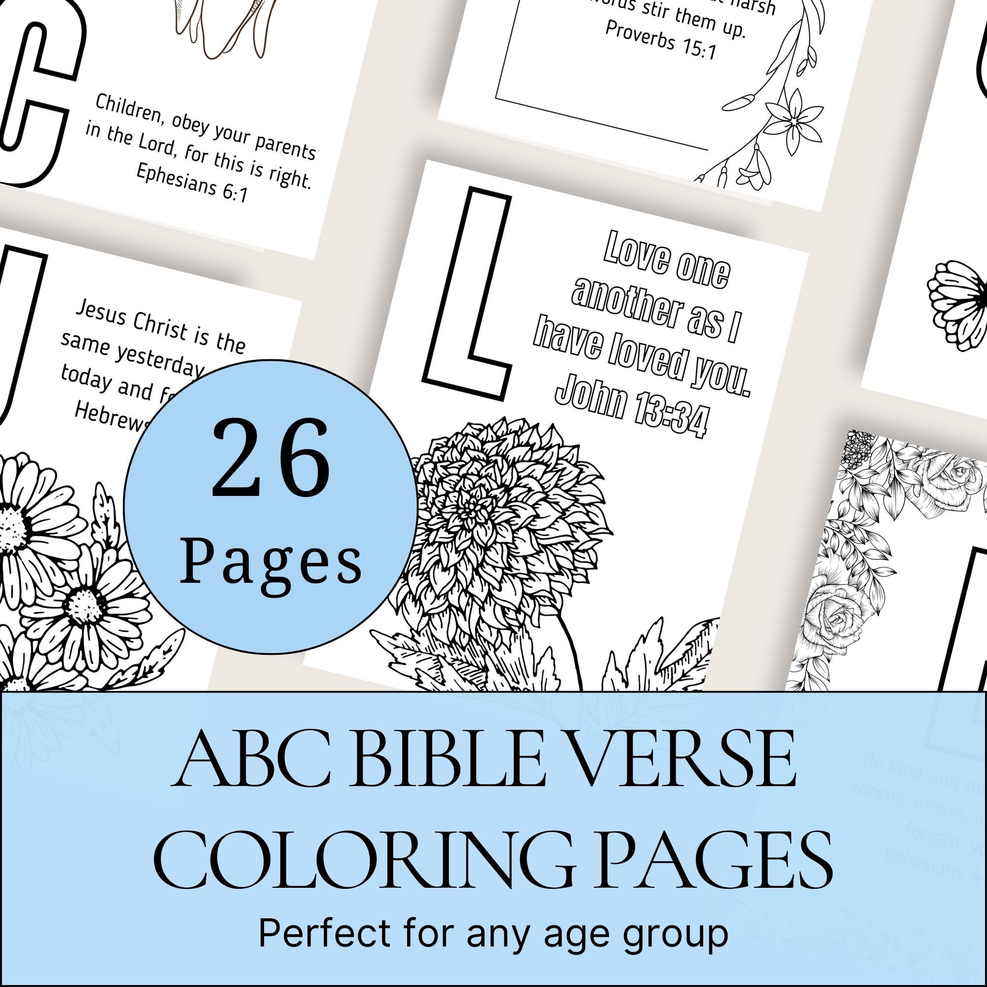 ABC Bible Coloring Pages for Adults Printable Download Scripture Verse Learning Alphabet Bible Verse Coloring Sheet for Sunday School
